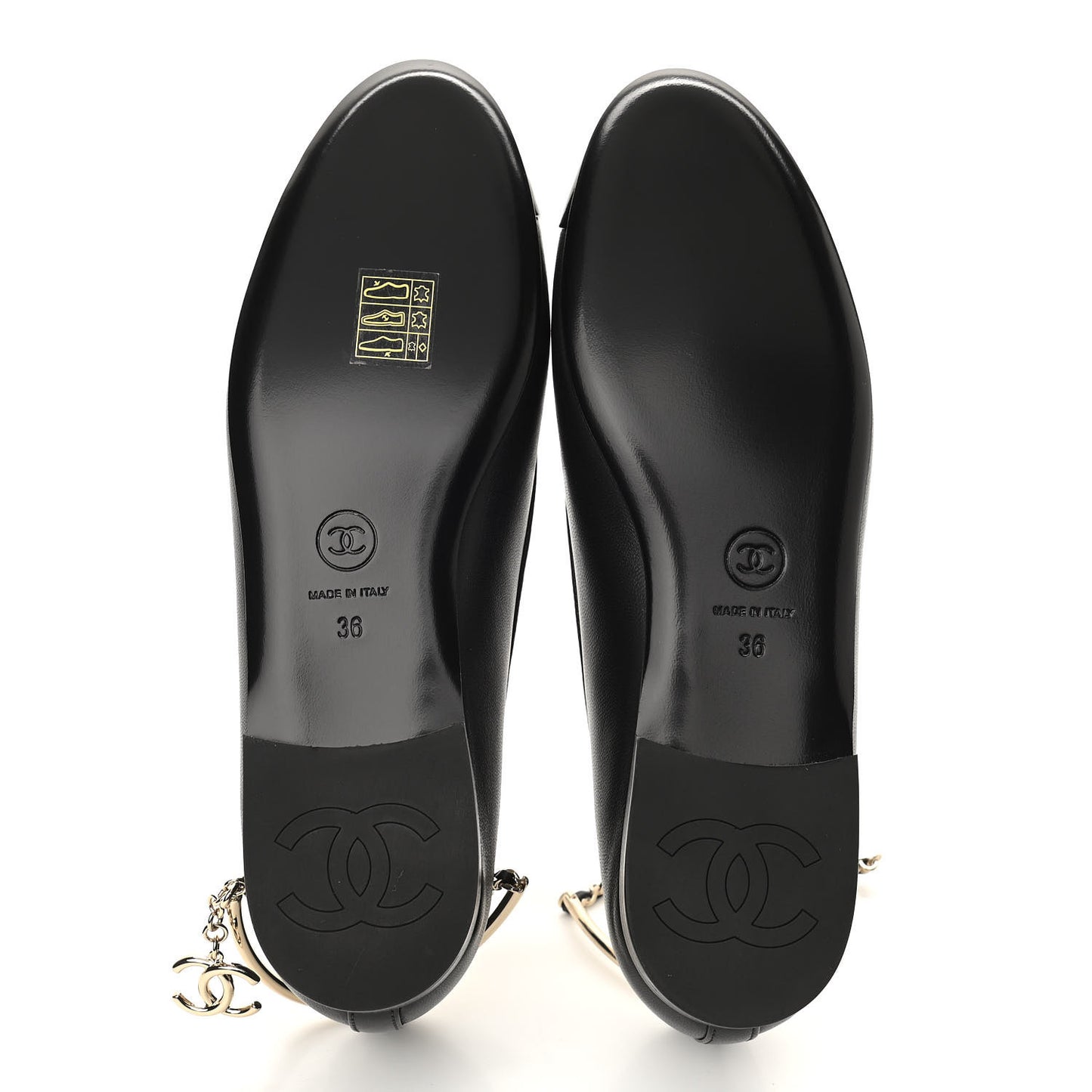 Lambskin Patent Calfskin Cap Toe Ankle Chain Ballerina Flats 36 Black