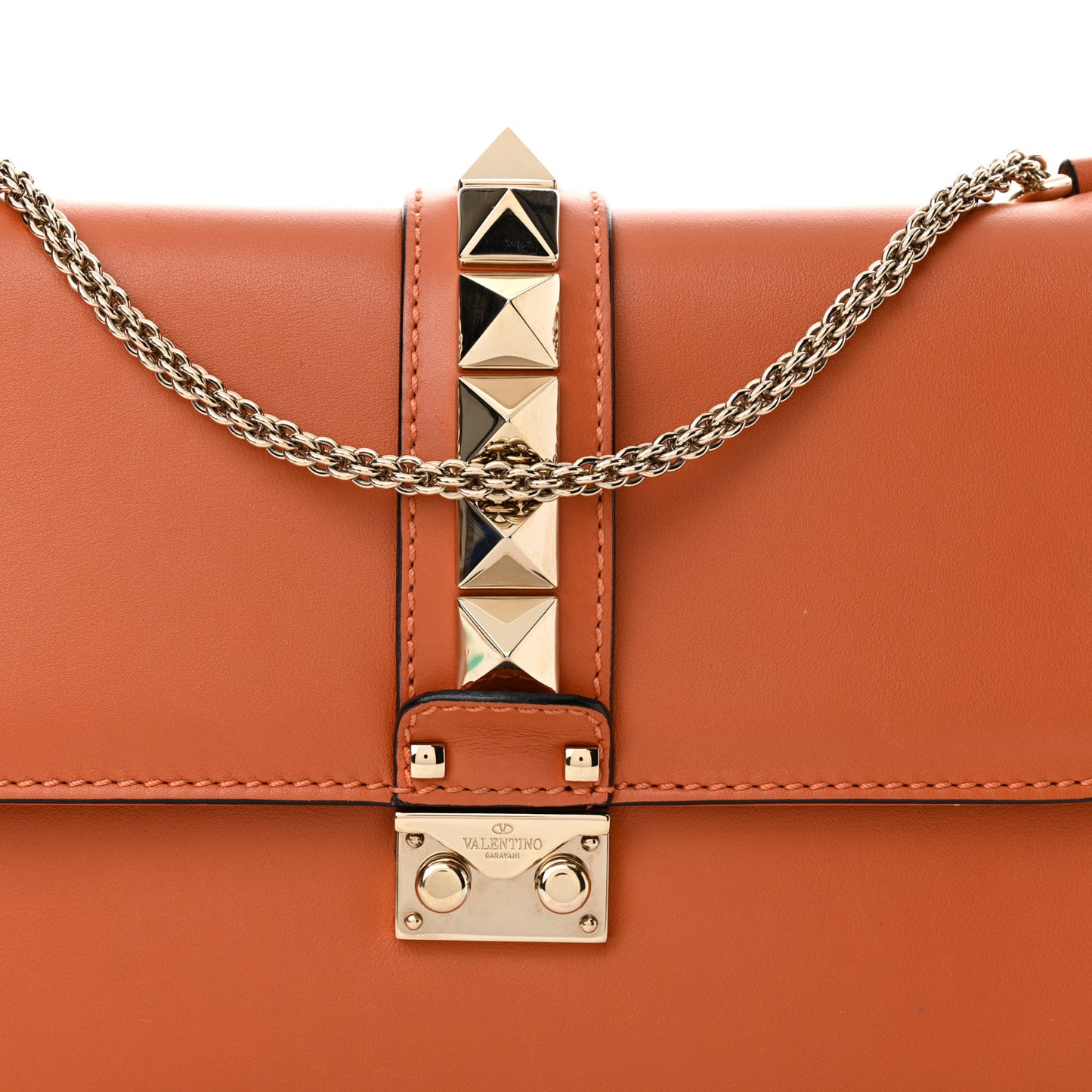 Vitello Medium Glam Lock Rockstud Flap Orange