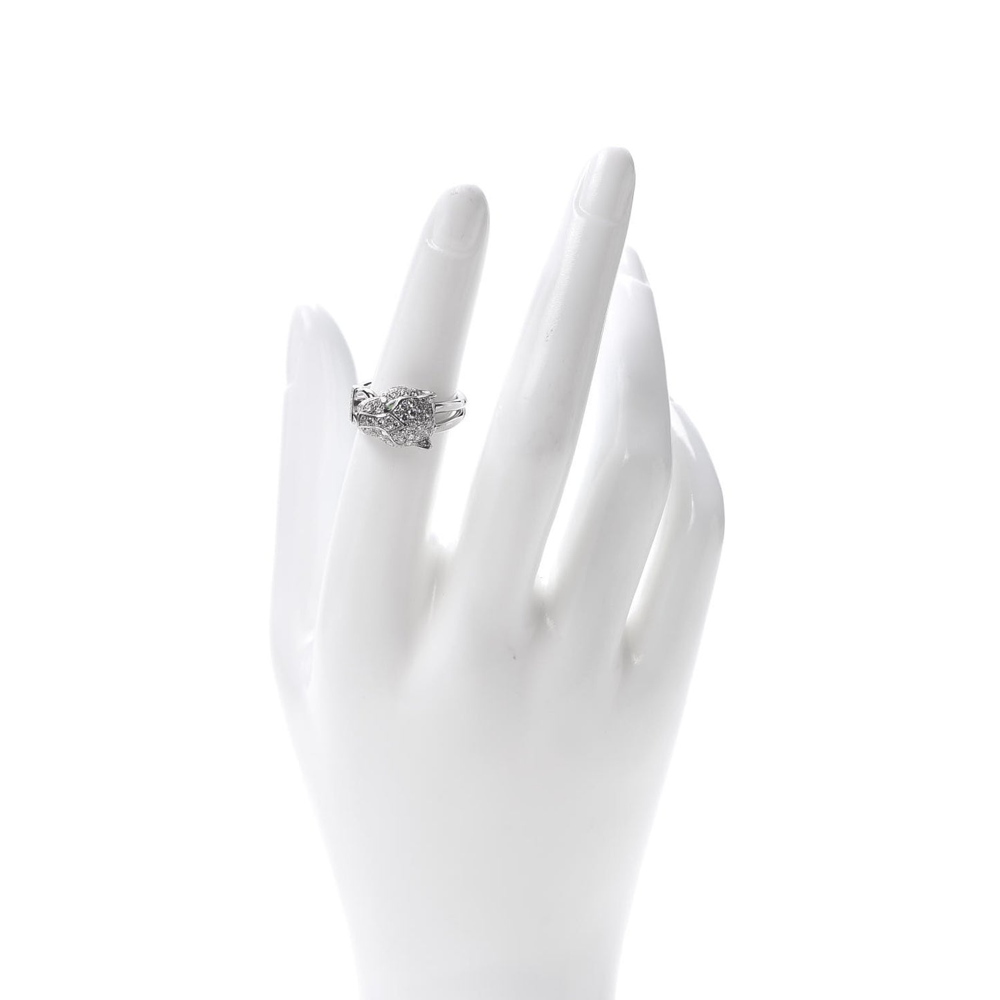 18K White Gold Diamond Emerald Black Onyx Panthere de Ring 51 5.75