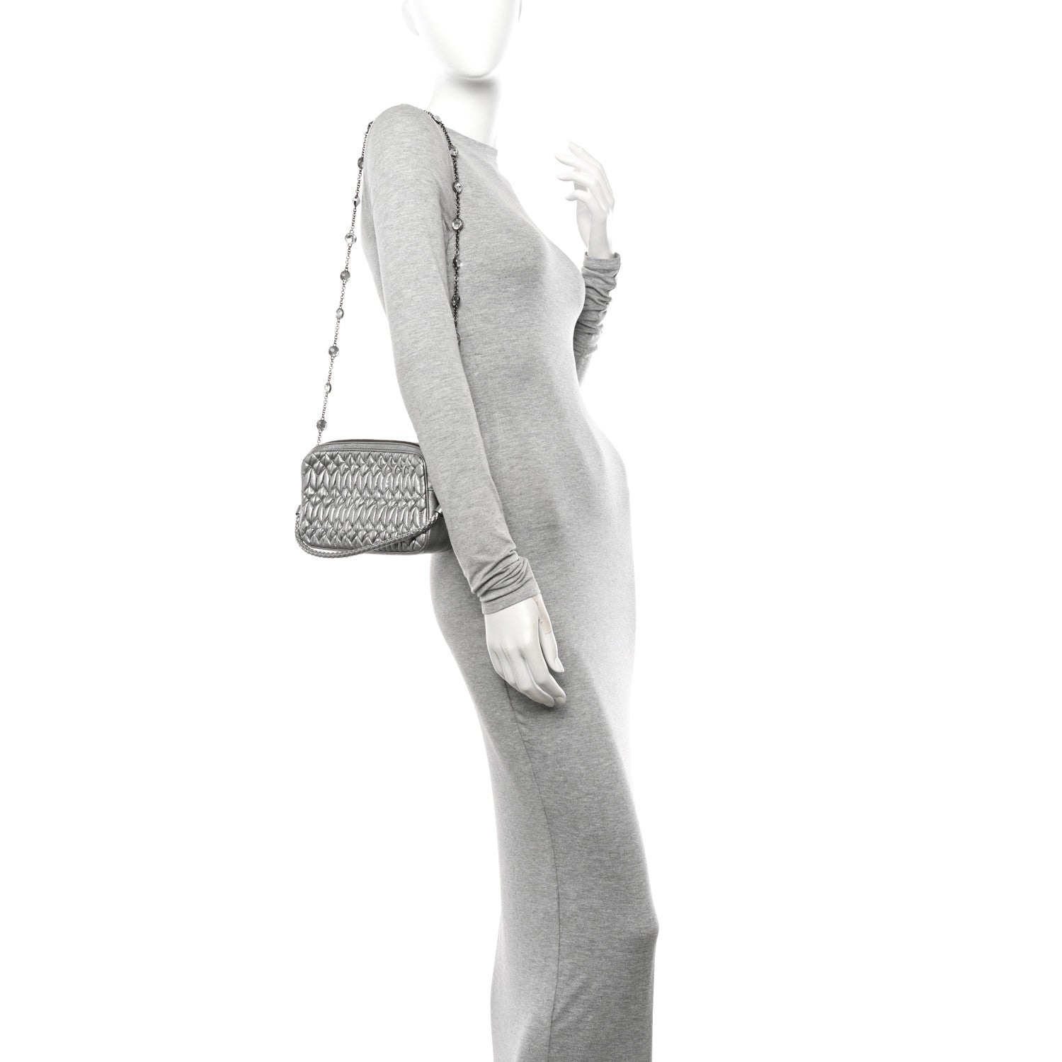 Miu Miu Metallic Nappa Matelasse Crystal Double Zip Pochette Cromo 2 of 10