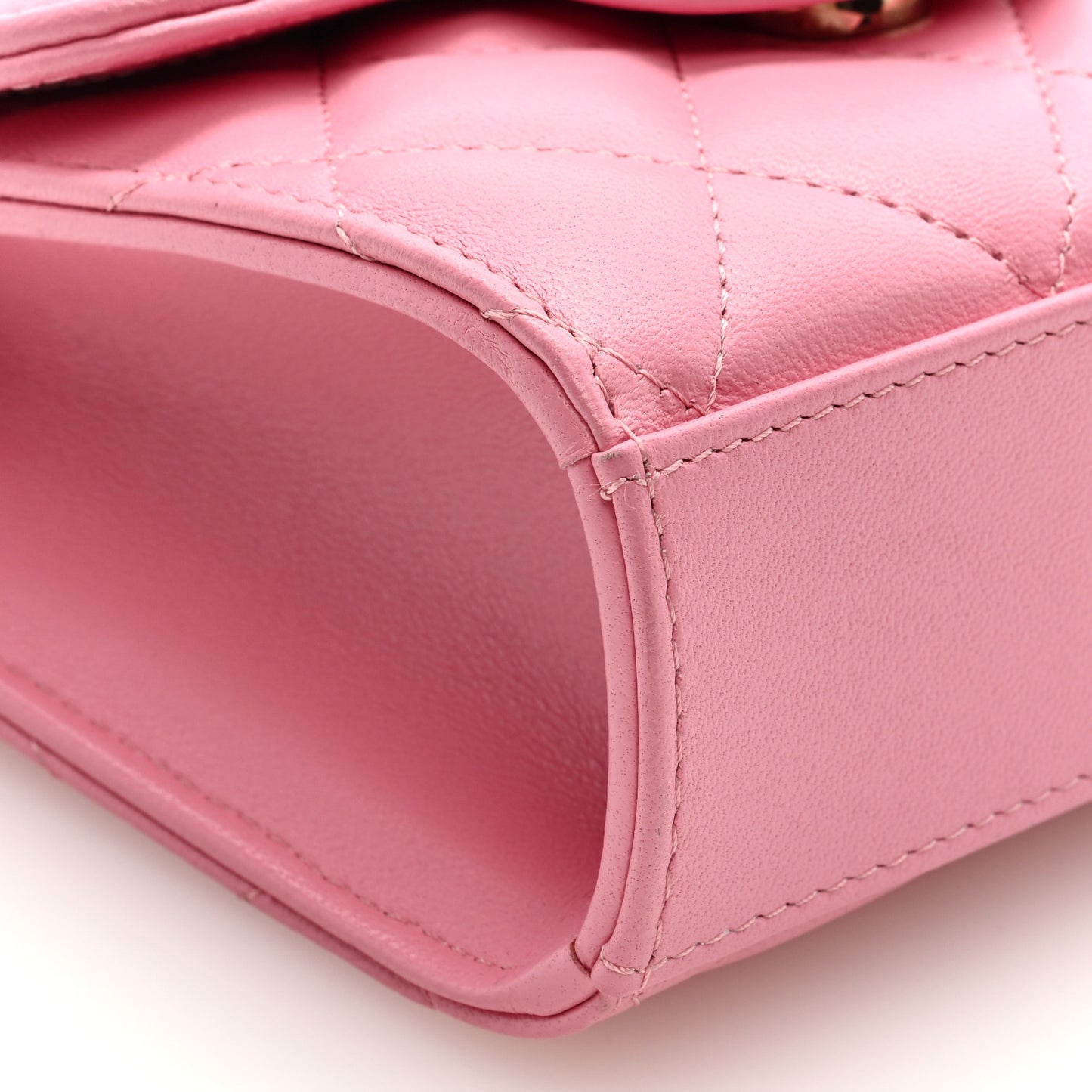 Lambskin Quilted Top Handle Clutch With Chain Pink