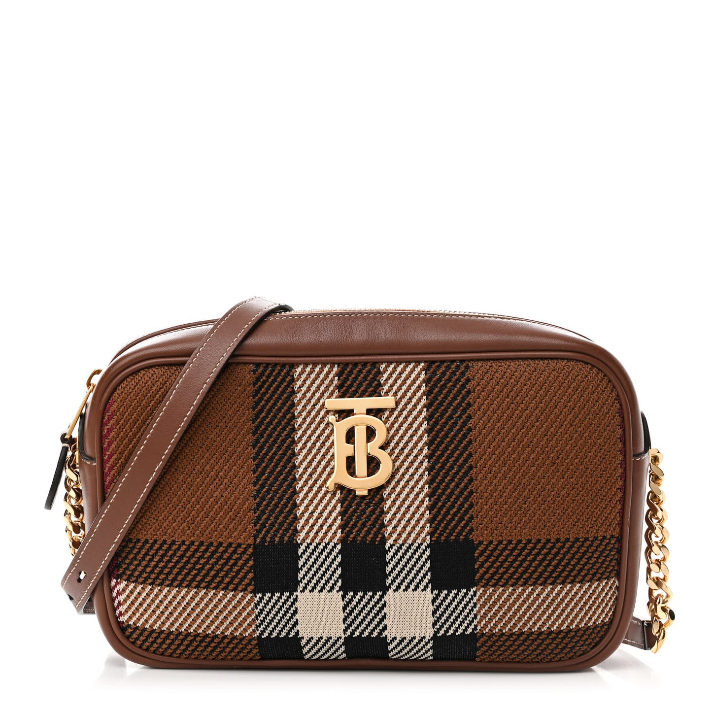 Calfskin Check Small Lola Camera Bag Dark Birch Brown