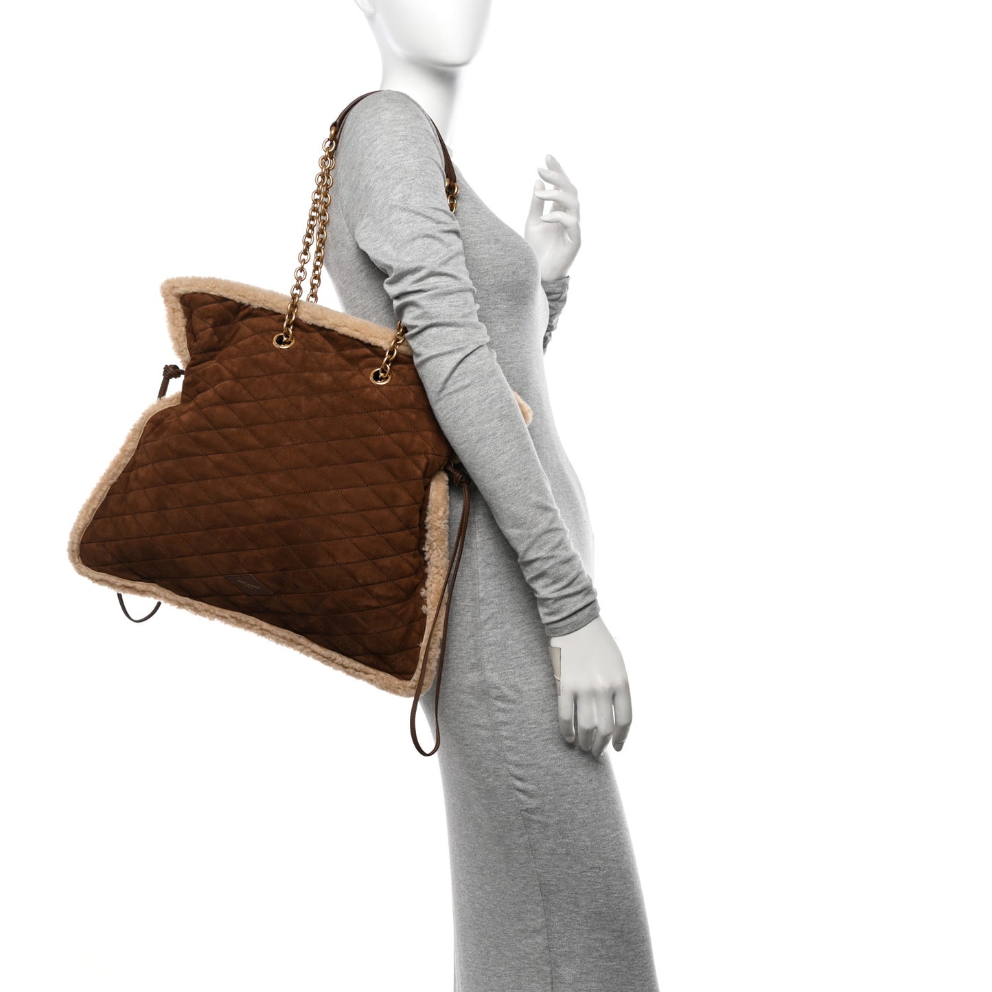 Suede Shearling Quilted Le Pochon Natural Tan
