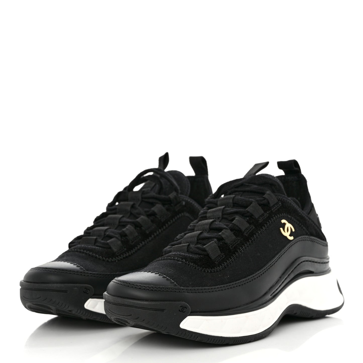 Velvet Calfskin Mixed Fibers CC Sneakers 35.5 Black