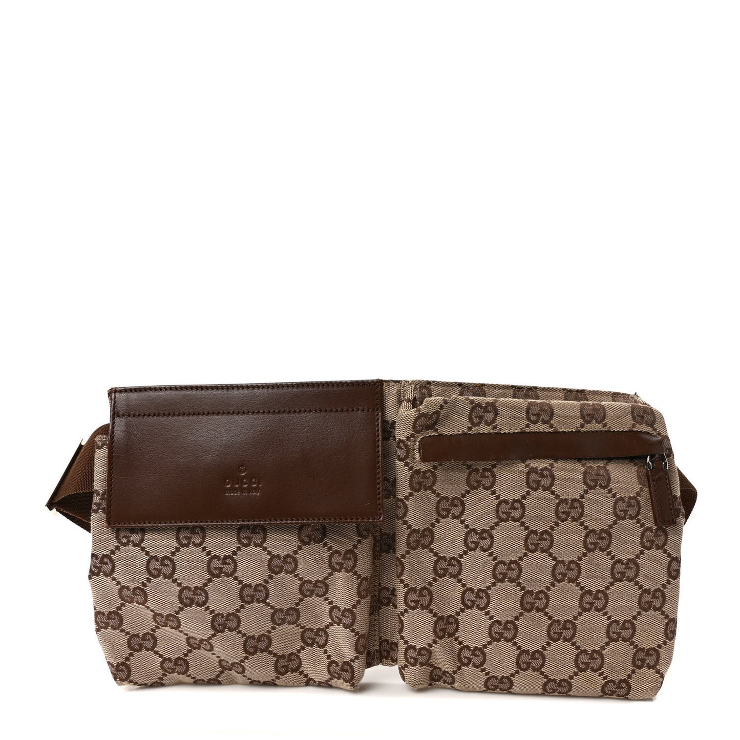 GG Monogram Double Pocket Belt Bag Dark Brown