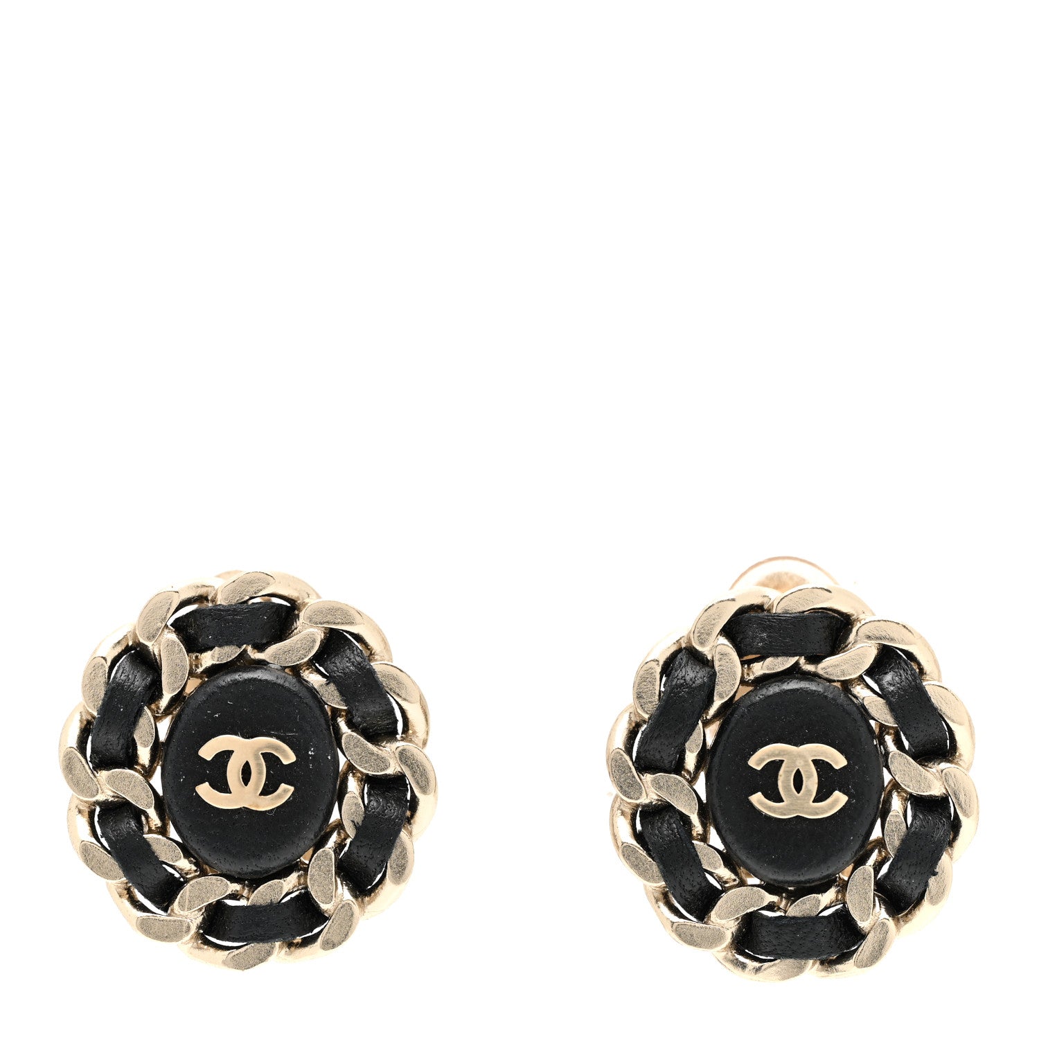 Chanel Lambskin Chain Around CC Clip On Earrings Light Gold Black 1 of 4