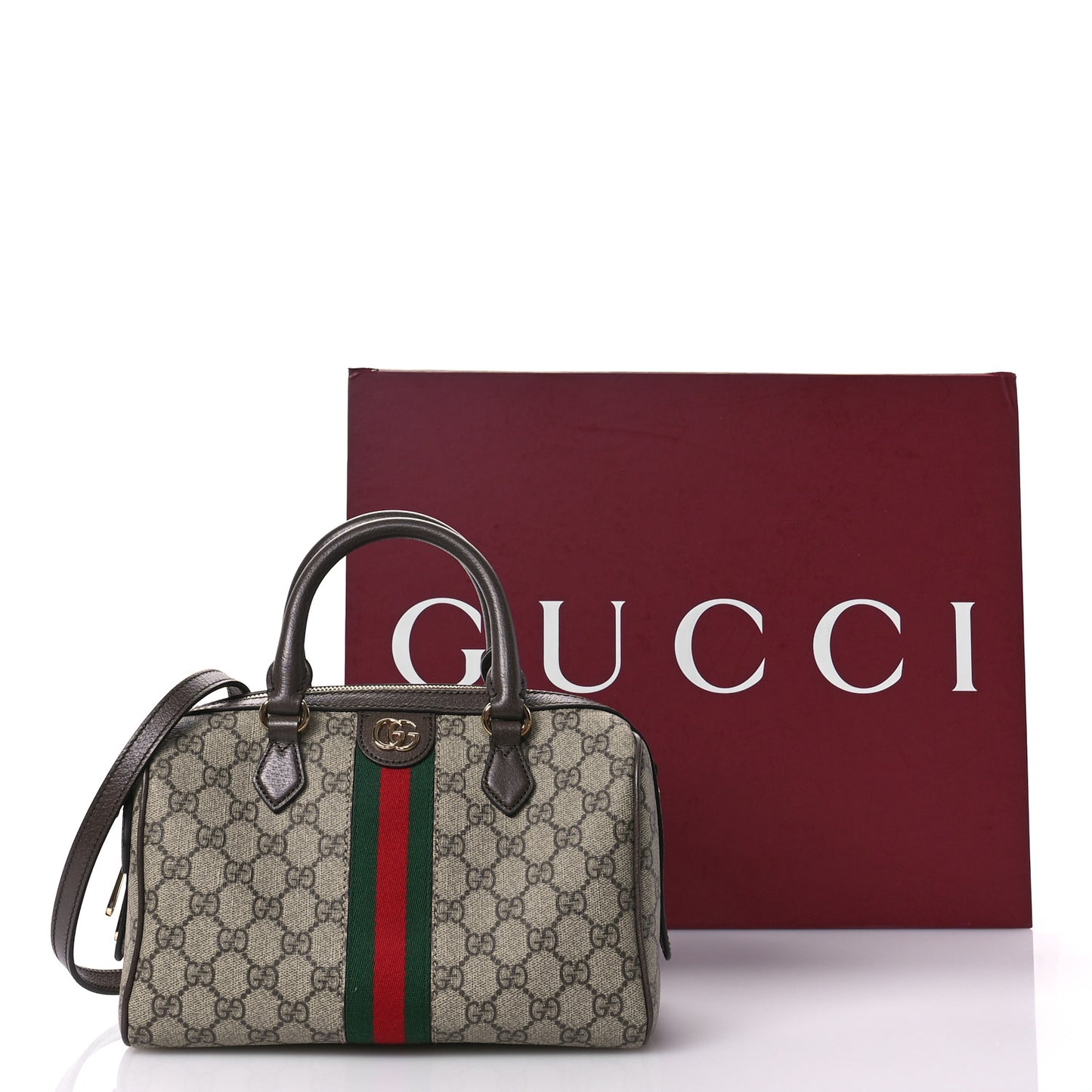 GG Supreme Monogram Web Small Ophidia Top Handle Bag Beige Ebony