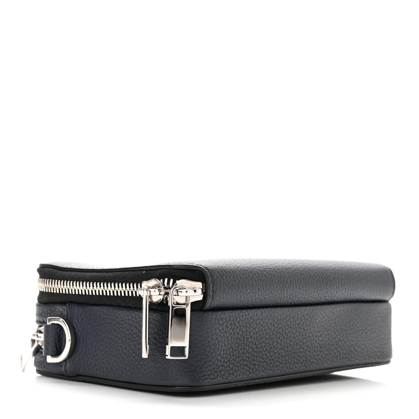 X SHAWN STUSSY Grained Calfskin Ox Head Crossbody Double Zip Crossbody Pouch Navy Blue