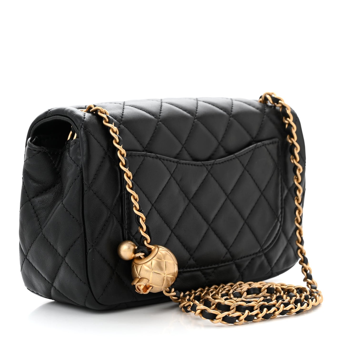 Lambskin Quilted Mini Rectangular Pearl Crush Flap Black