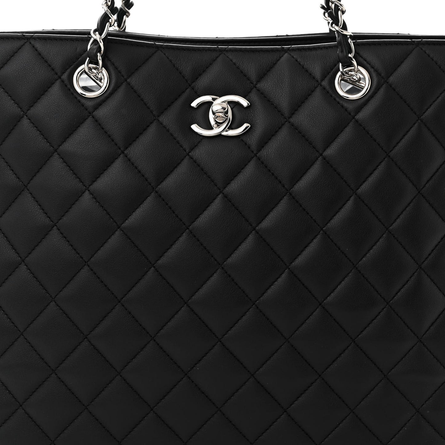 Calfskin Quilted Large Classic Shopping Tote Black