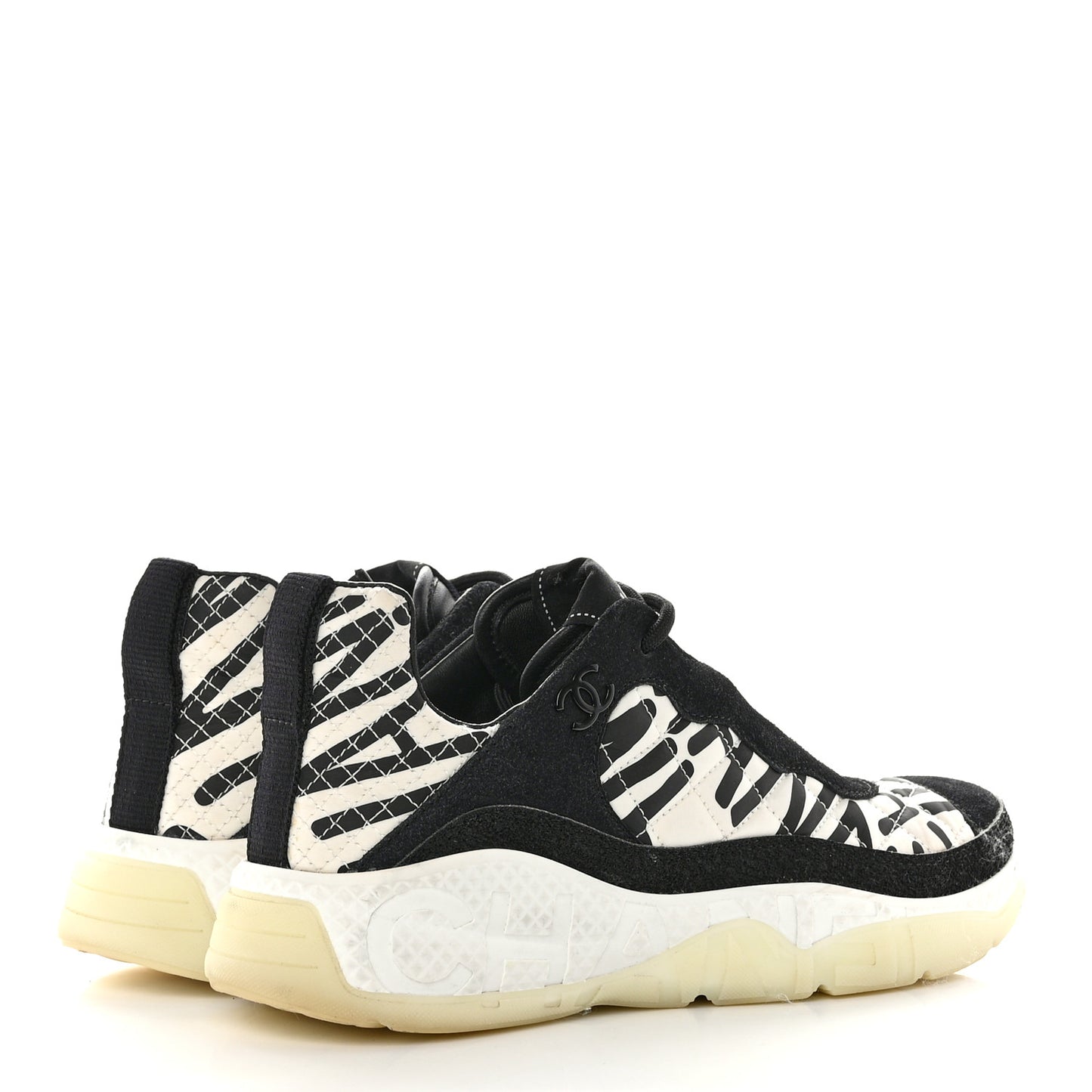 Nylon Suede Calfskin Printed Sneakers 38 White Black