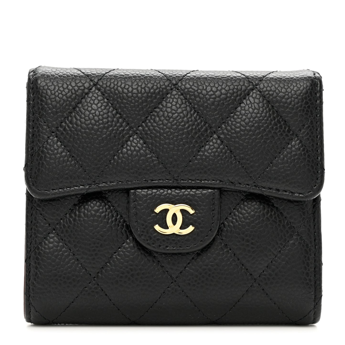 Caviar Quilted Compact Flap Wallet Black