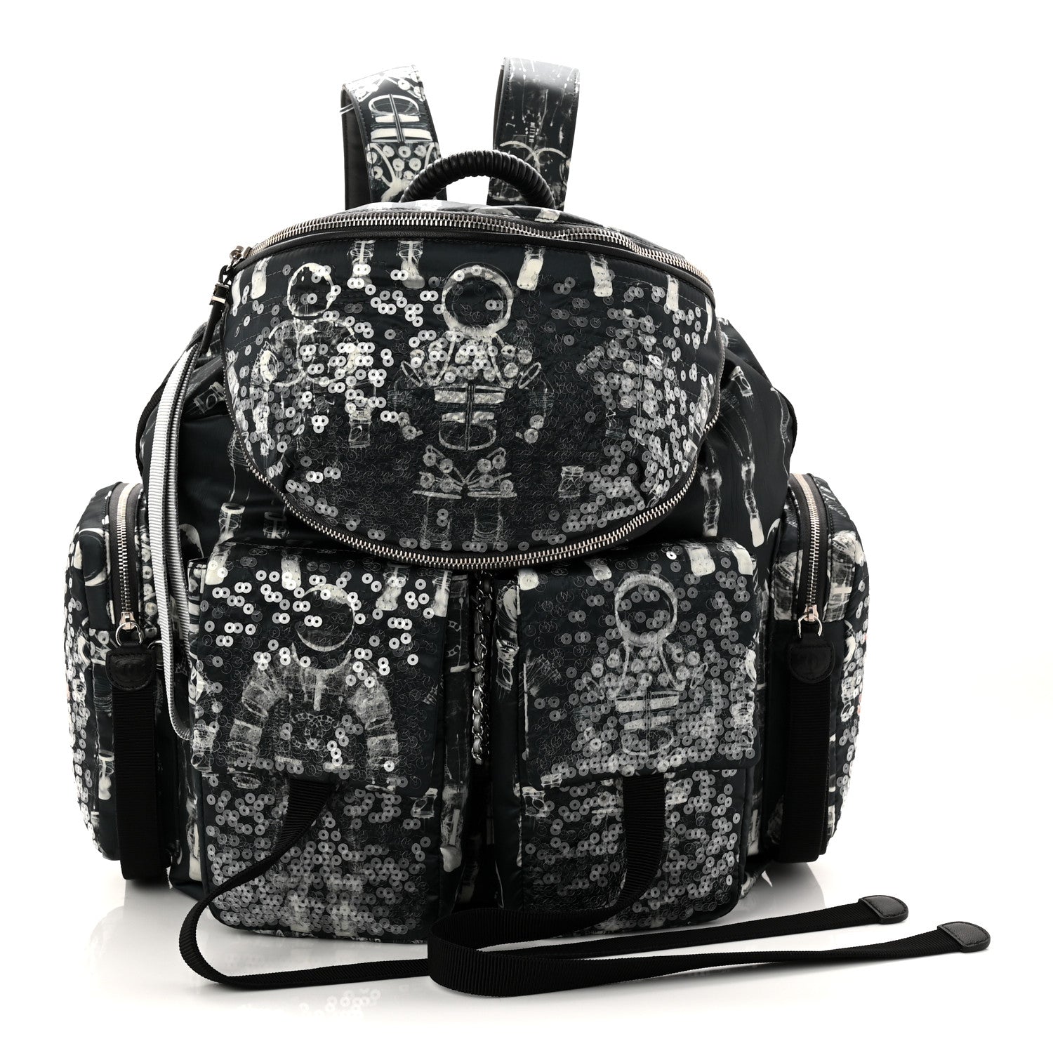 Chanel Sequin Nylon Lambskin Astronaut Essentials Backpack Black