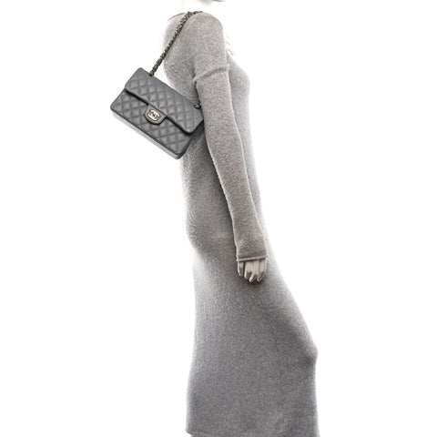 Caviar Quilted Small Double Flap Grey