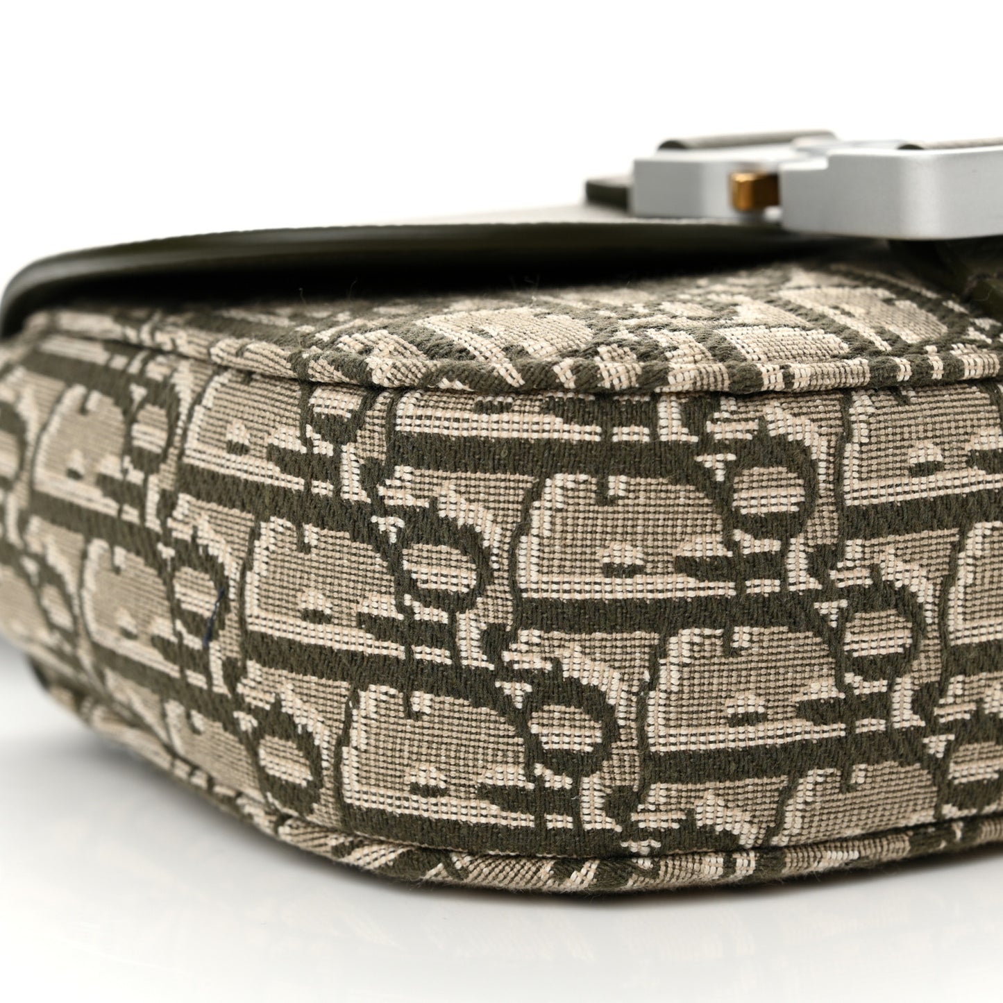 Oblique Jacquard Grained Calfskin Mini Saddle Messenger Bag With Flap Green
