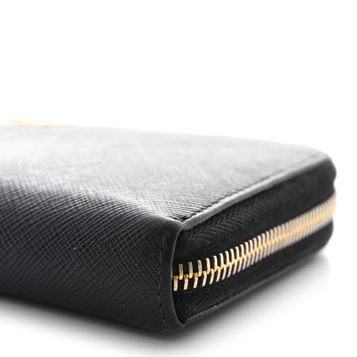 Saffiano Metal Zip Around Wallet Black