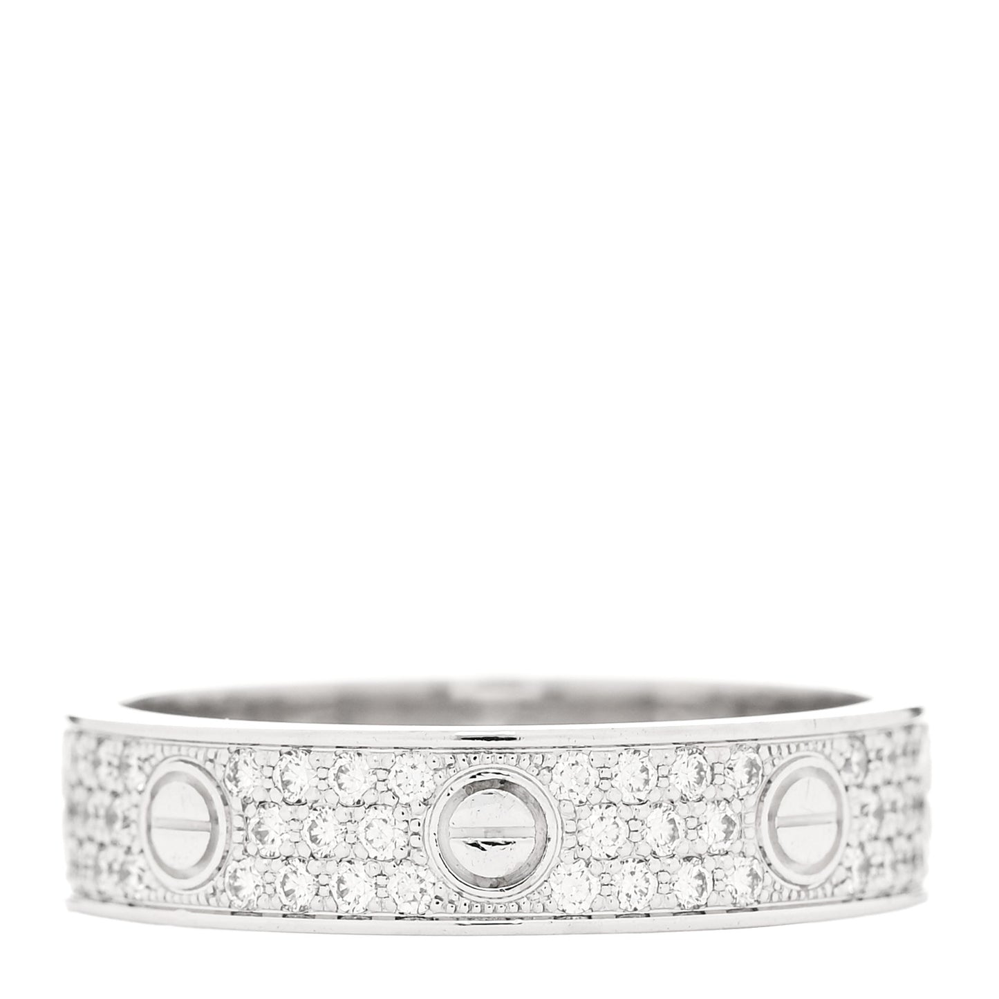 18K White Gold Diamond 5mm LOVE Paved Ring 56 7.75