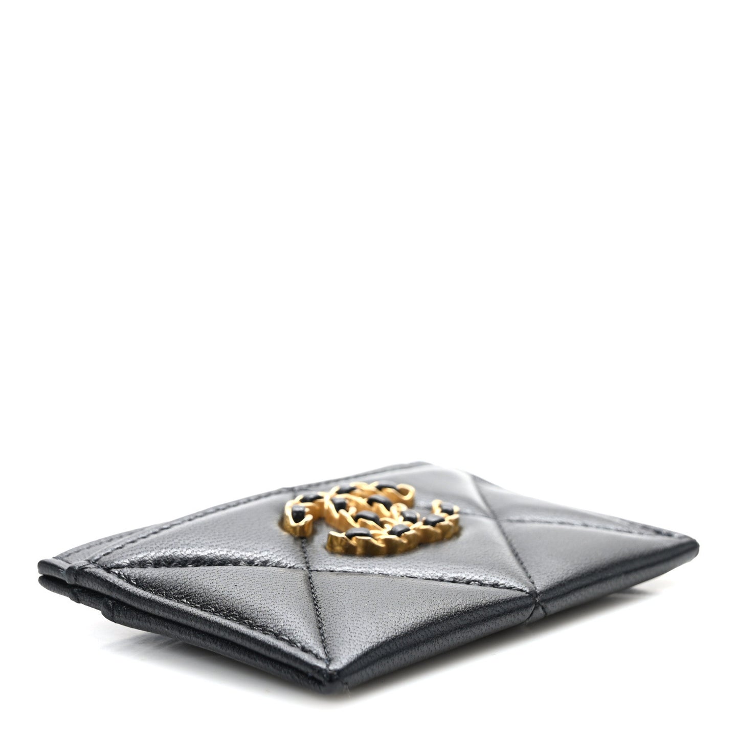 Lambskin Quilted Chanel 19 Card Holder Black