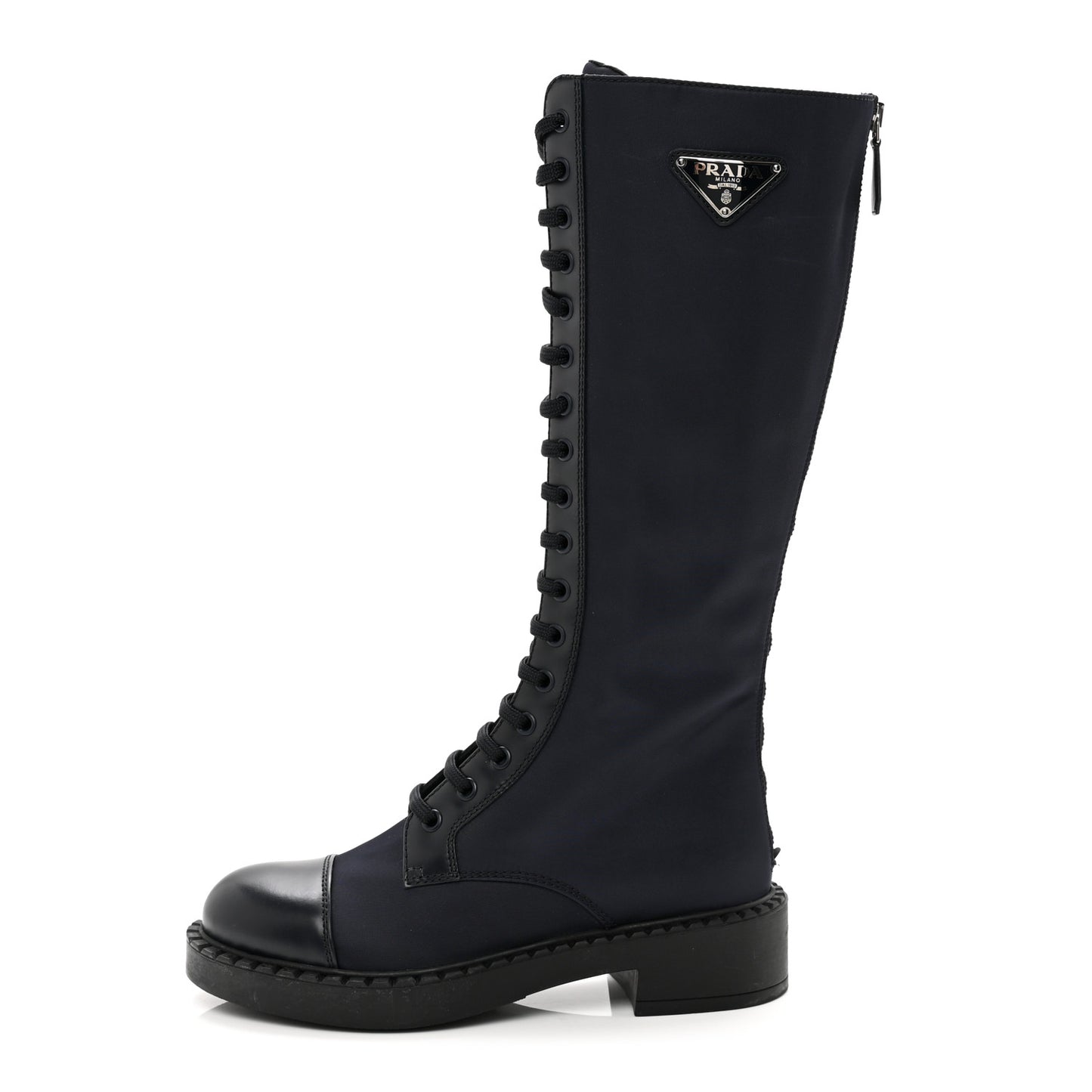 Re-Nylon Spazzolato Rois Metal Triangle Logo Tall 50mm Combat Boots 36 Bleu