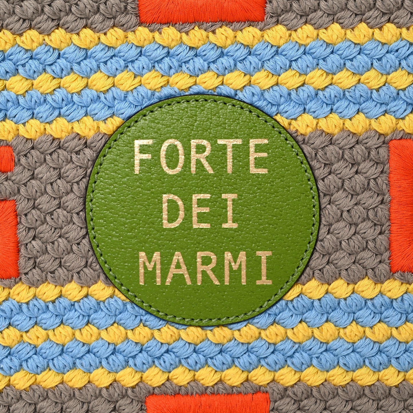 Fabric Embroidered Square G Forte Dei Marmi Striped Tote Bag Green Yellow