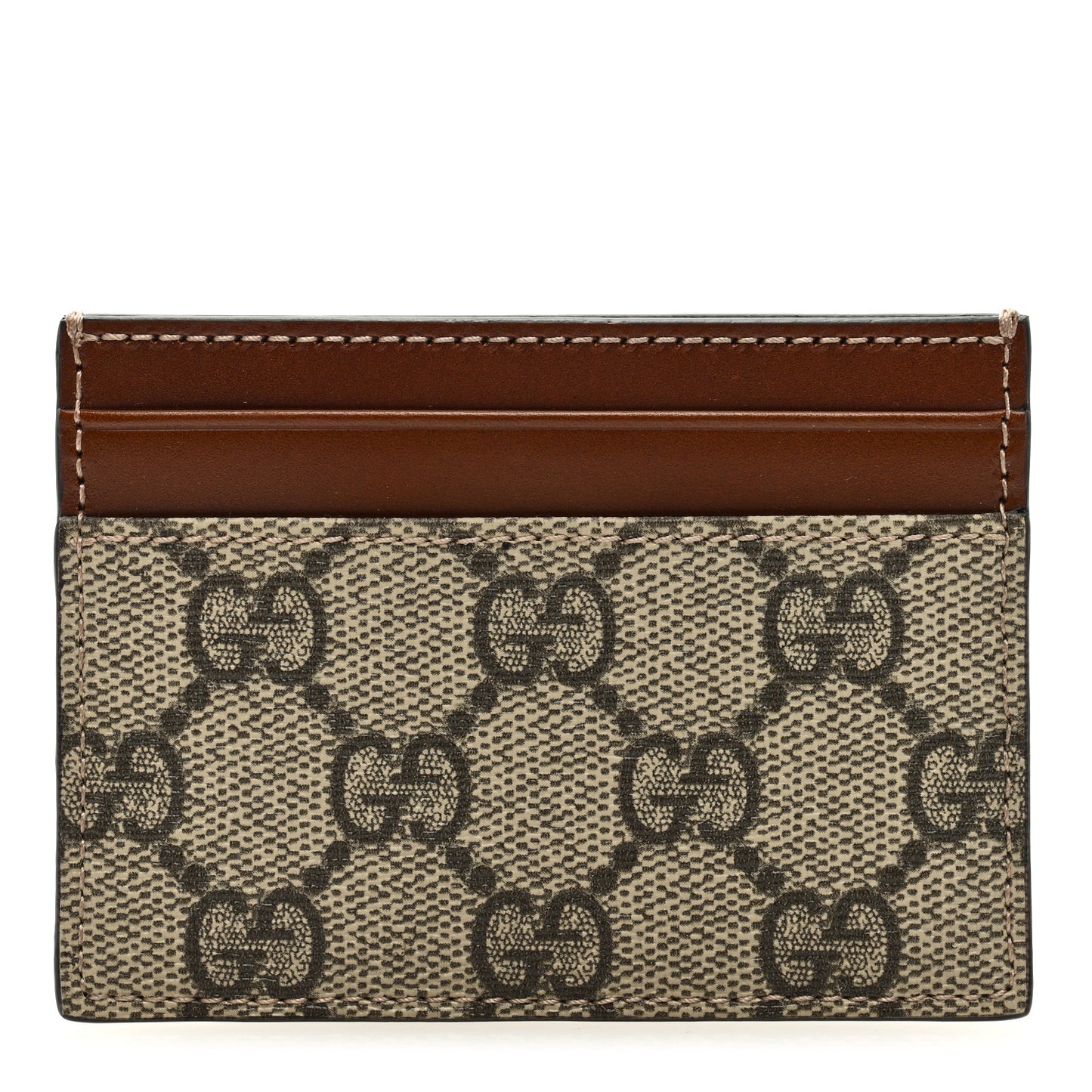 GG Supreme Monogram Calfskin Card Holder Beige Ebony Cuir