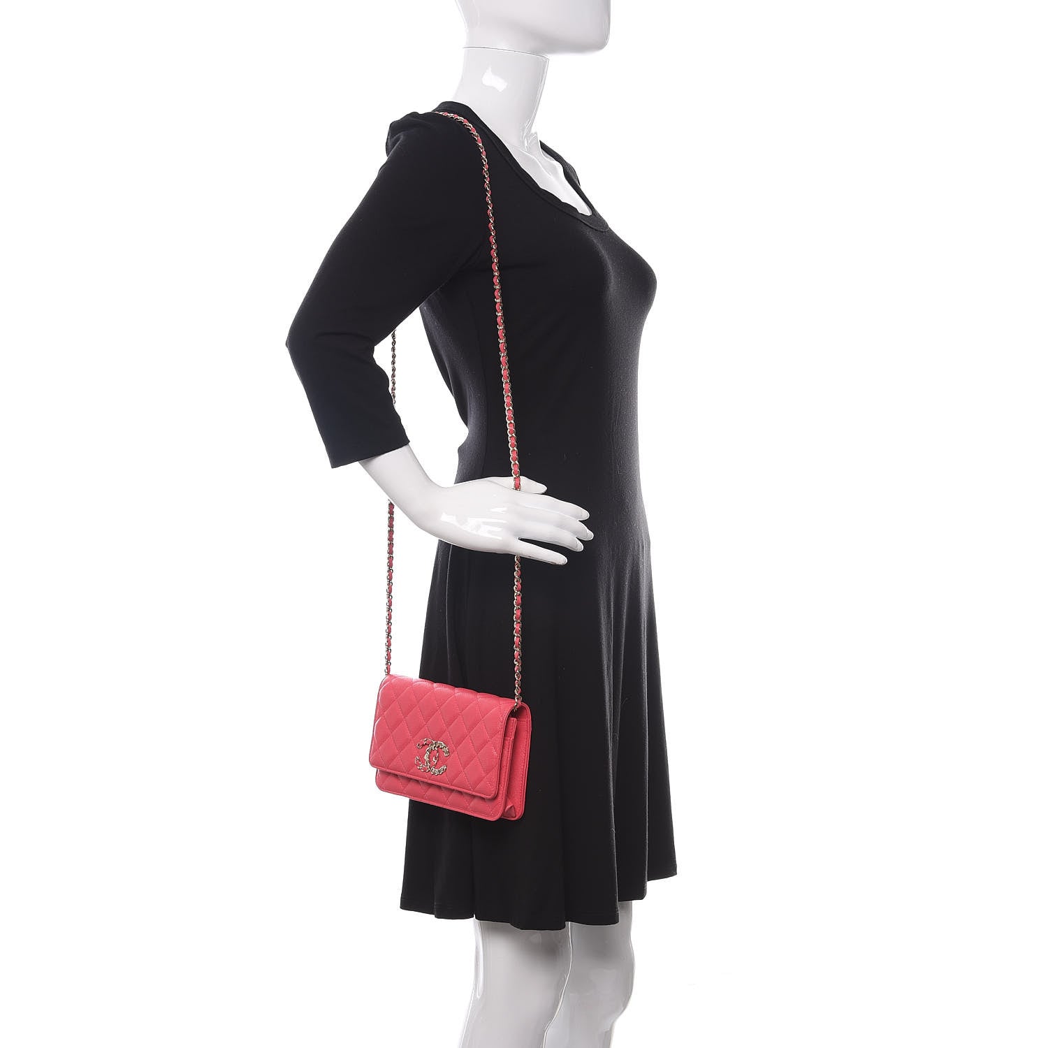 Chanel Caviar Quilted French New Wave Chain CC Wallet On Chain WOC Pink 3 of 27