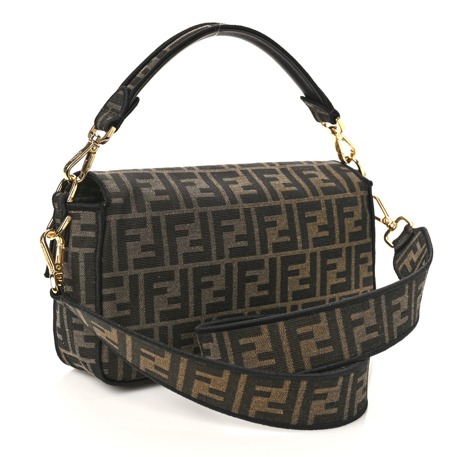 Fendi Fabric Jacquard FF 1974 Medium Baguette Tobacco Moro Black 5 of 19