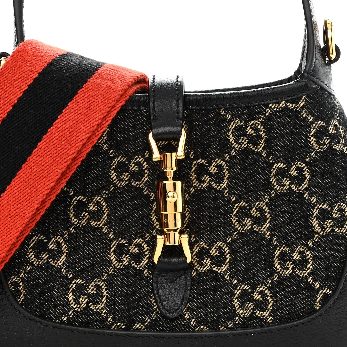 Jacquard Black Denim GG Monogram Textured Dollar Calfskin Mini Jackie 1961 Hobo Black Ivory