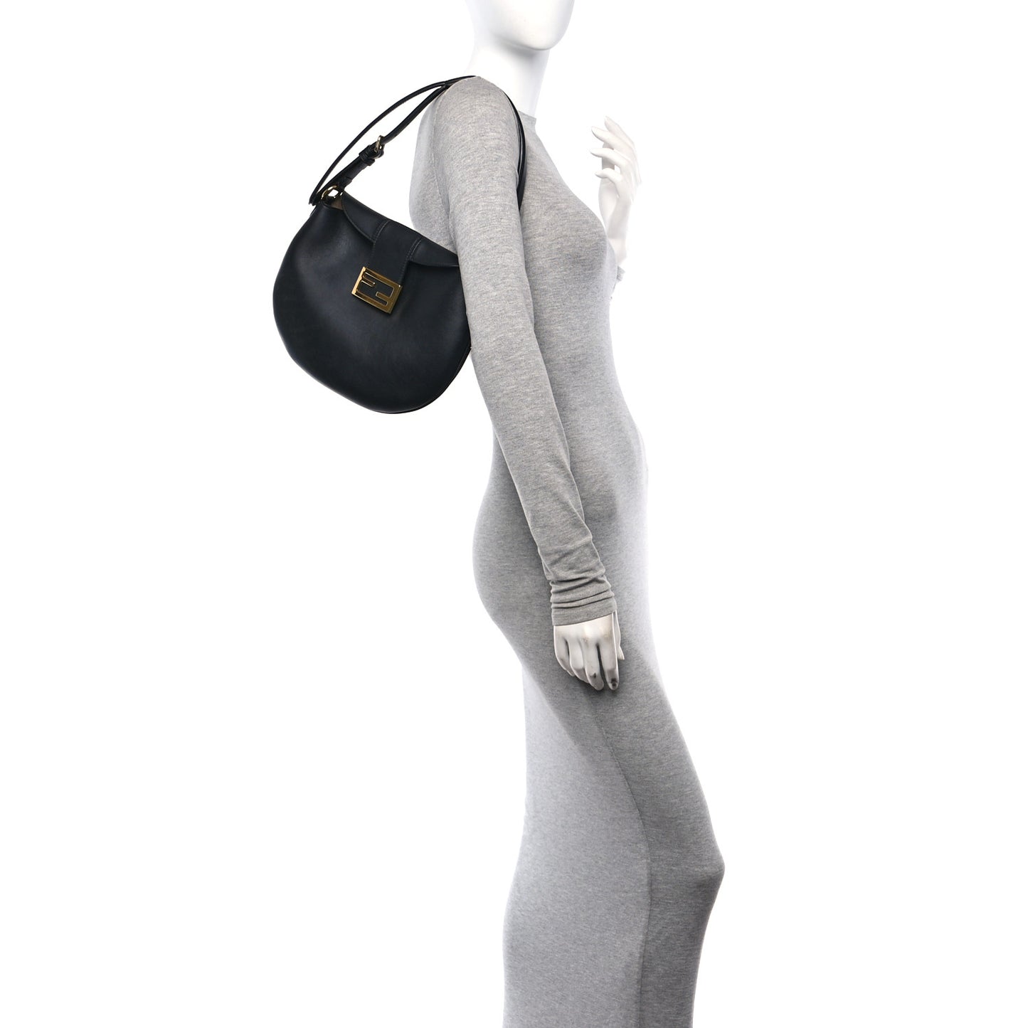 Vitello Grace Suede Small Croissant Hobo Black