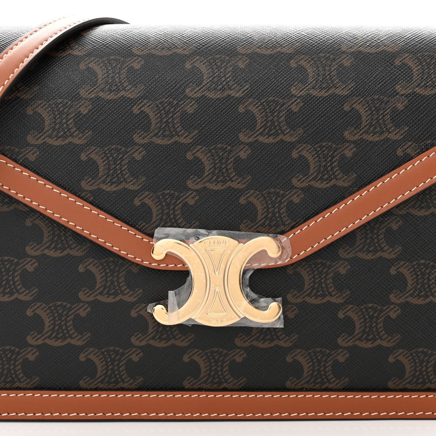 Triomphe Canvas Calfskin Enveloppe Bag Tan