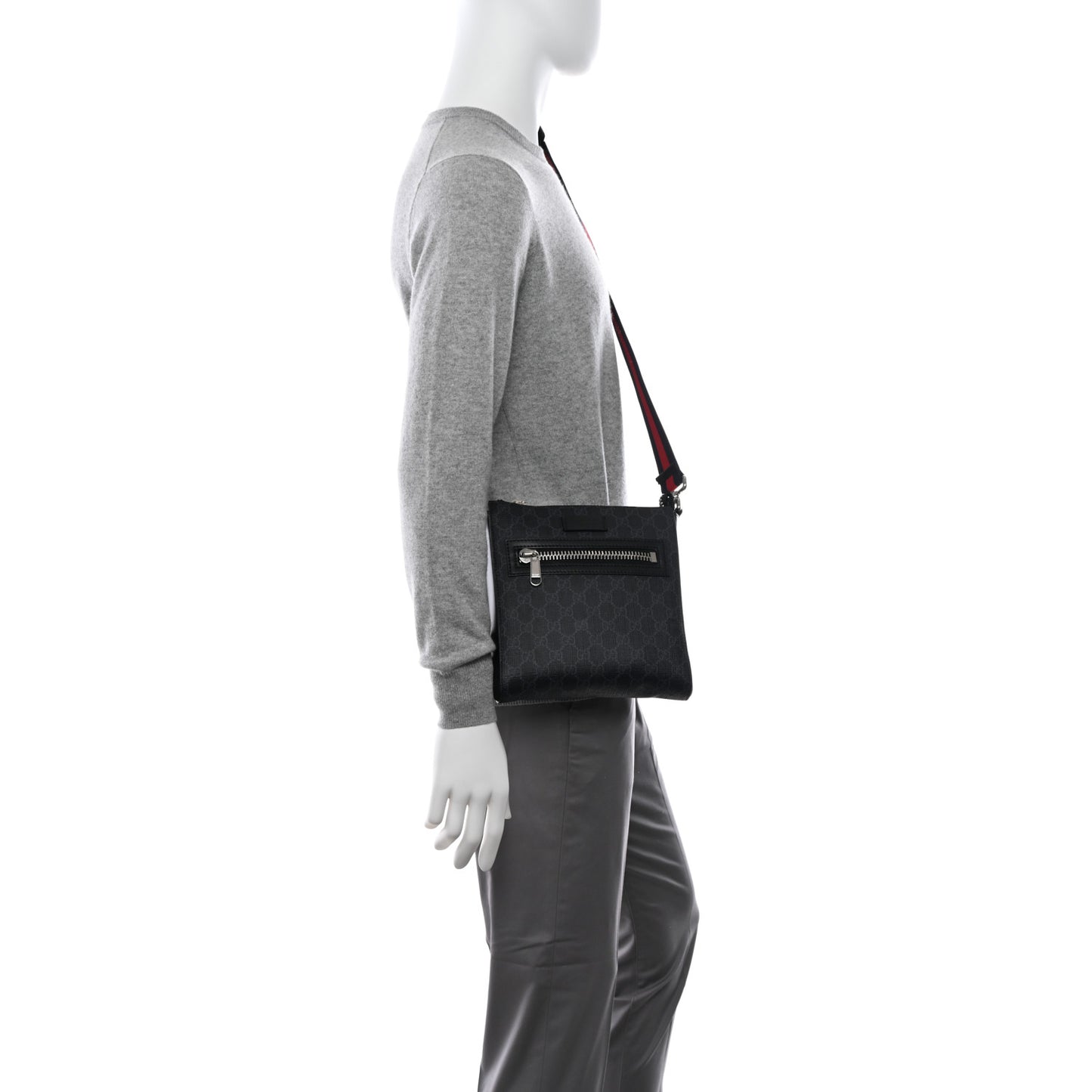 GG Supreme Monogram Web Small Flat Messenger Bag Black Grey