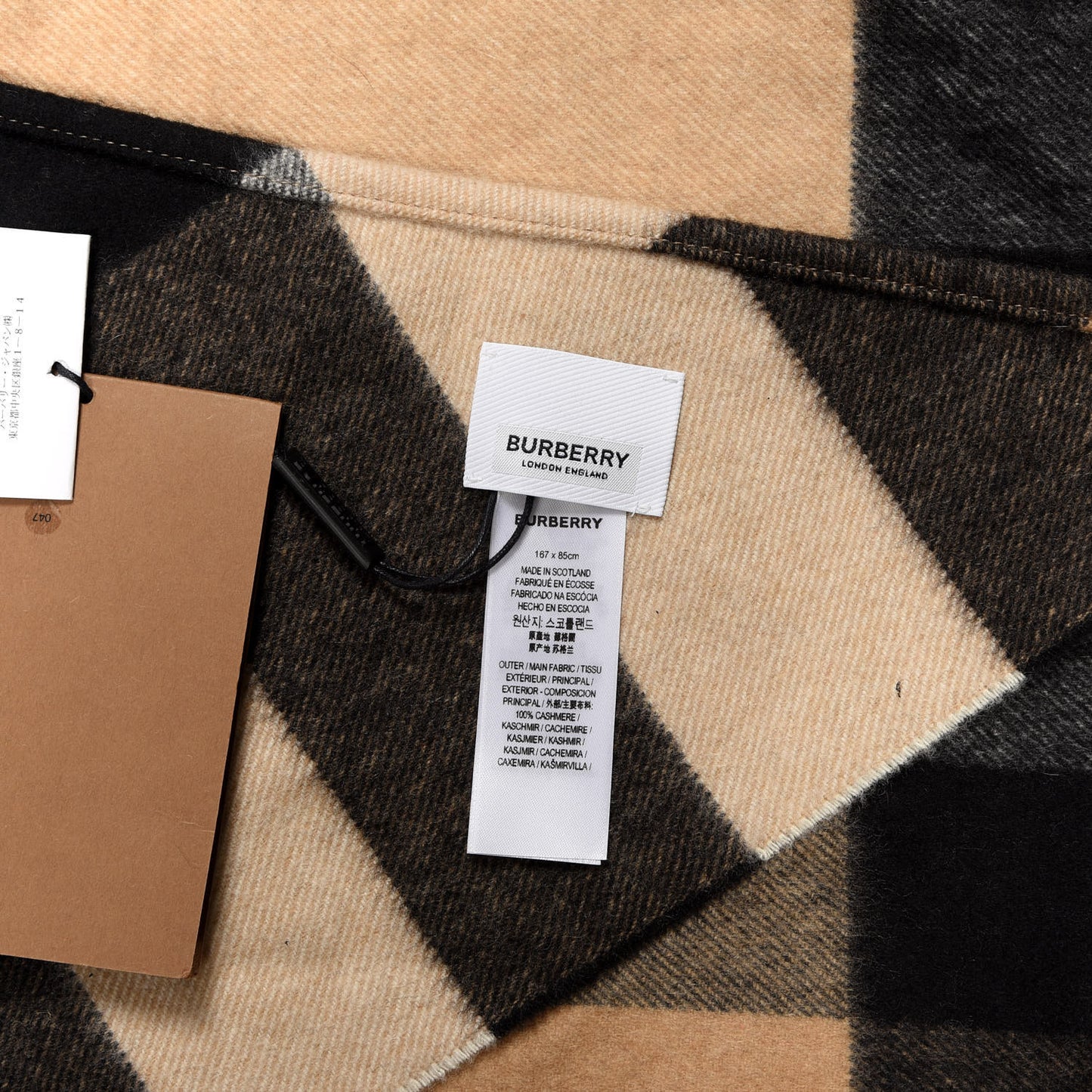 Cashmere Giant Check Fringe Cape Scarf Archive Beige