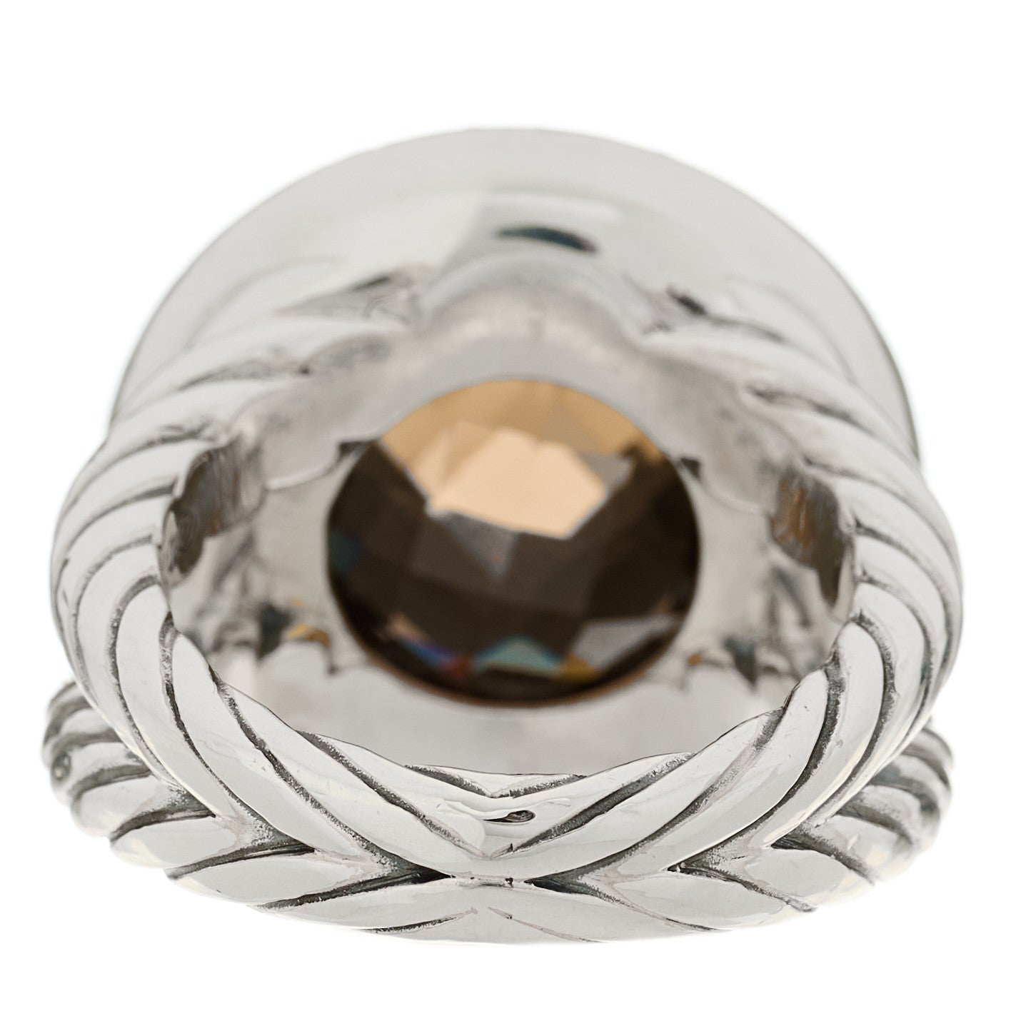 Sterling Silver 18K Yellow Gold Smoky Quartz Cognac Diamond Round Cocktail Ring 52 6
