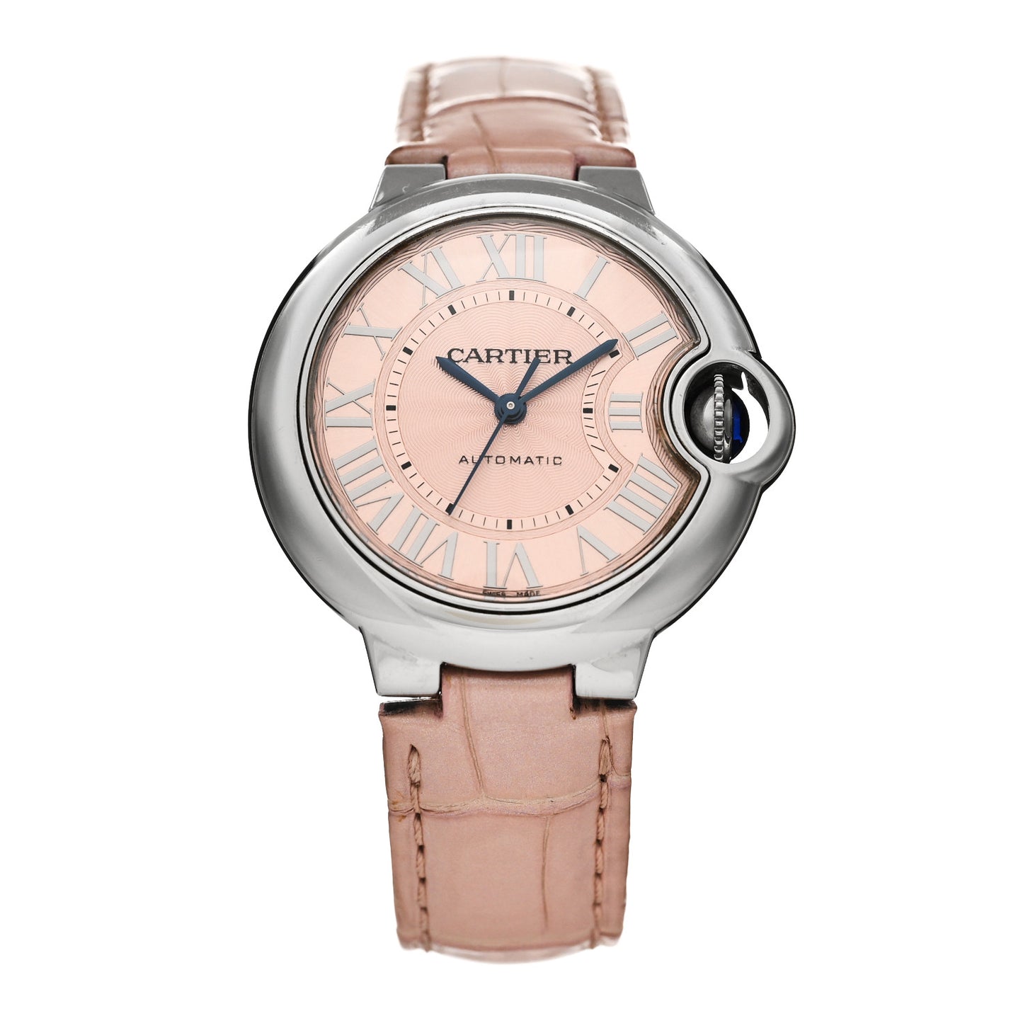 Stainless Steel Alligator 33mm Ballon Bleu De Cartier Automatic Watch Pink