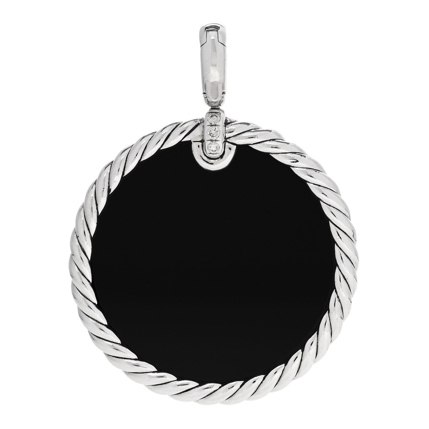 Sterling Silver Diamond Onyx Mother of Pearl 32mm Elements Disc Pendant