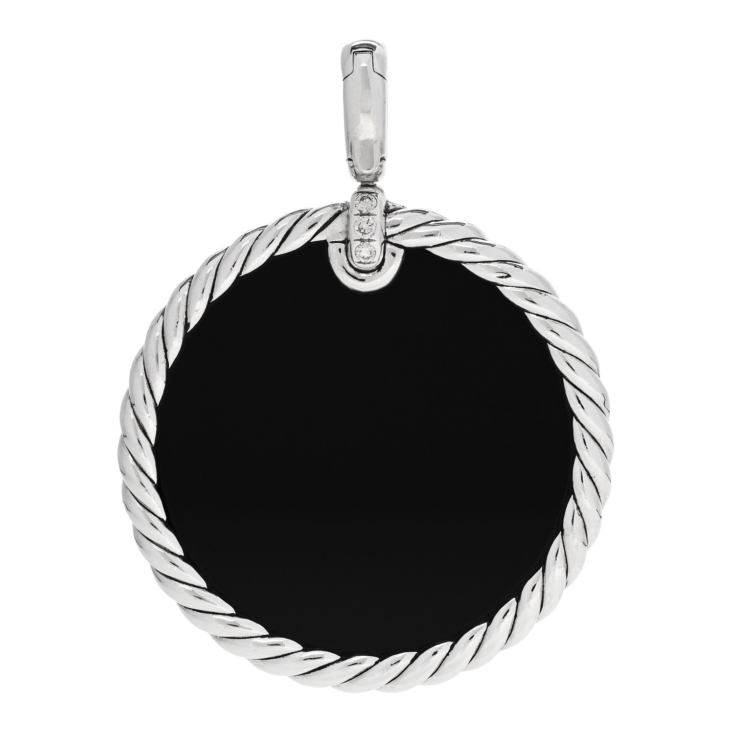 David Yurman Sterling Silver Diamond Onyx Mother of Pearl 32mm Elements Disc Pendant 3 of 5