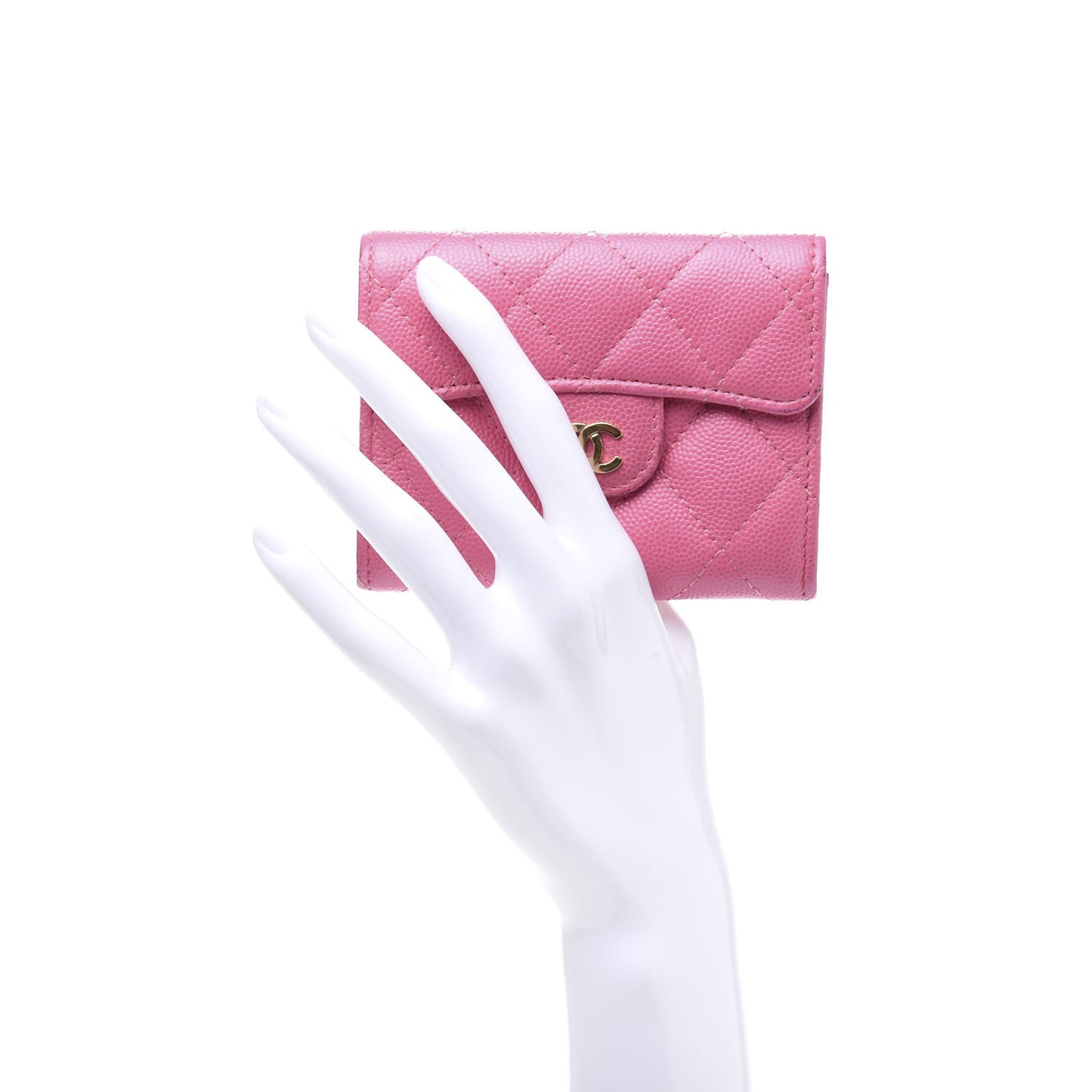 Iridescent Caviar Quilted Flap Card Holder Wallet Pink