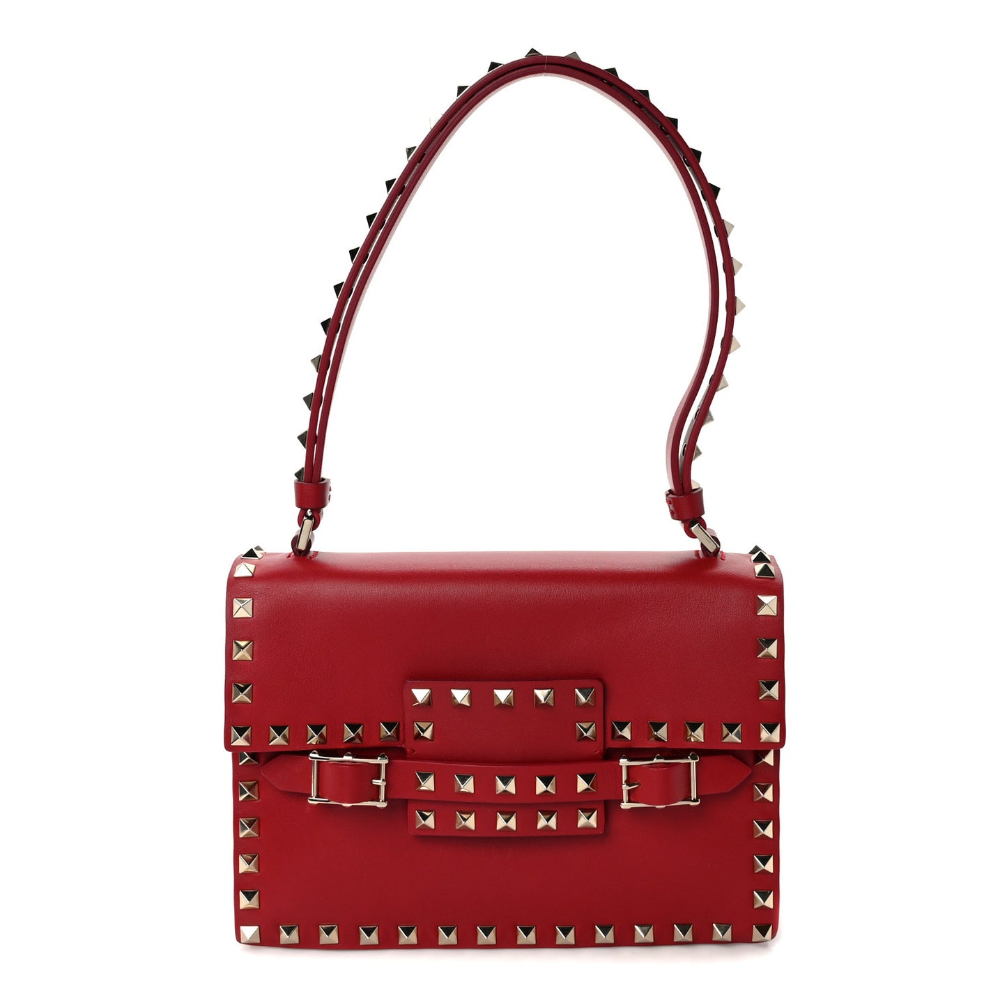 Calfskin Rockstud Flap Shoulder Bag Rosso Valentino
