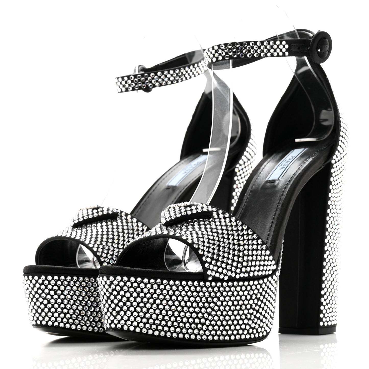 Satin Crystal Triangle Logo 40/135mm Platform Sandals 38.5 Cristal