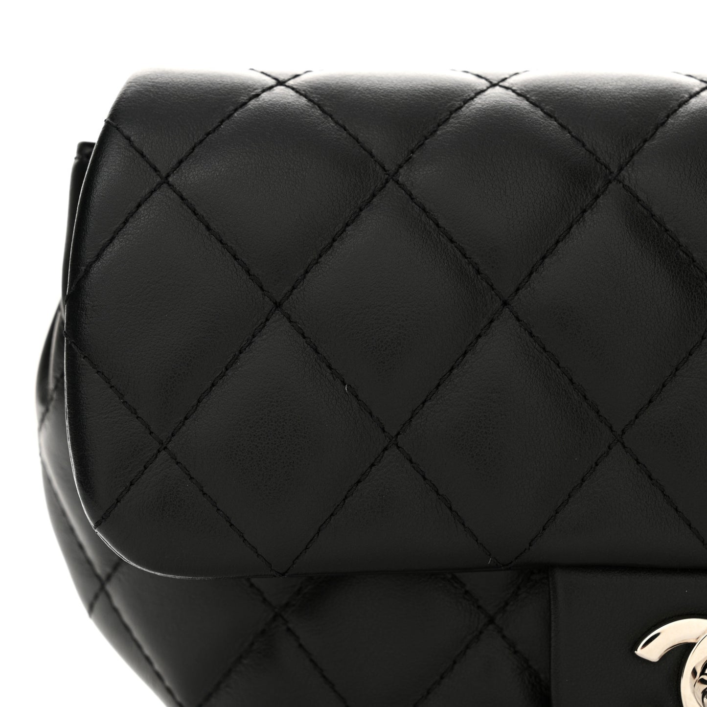 Calfskin Quilted CC Uniform Flap Belt Bag Black
