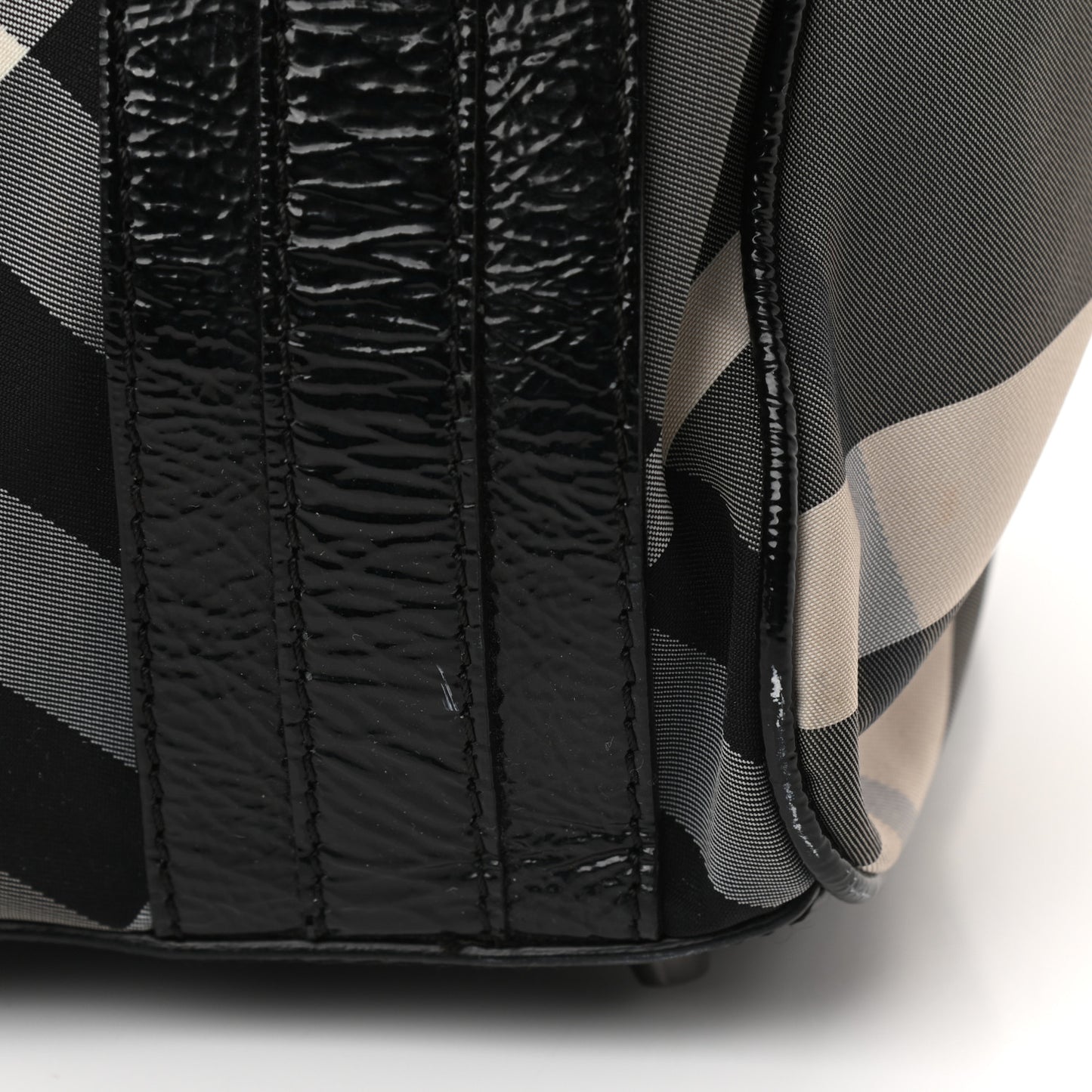 Patent Trim Smoked Check Tote Black