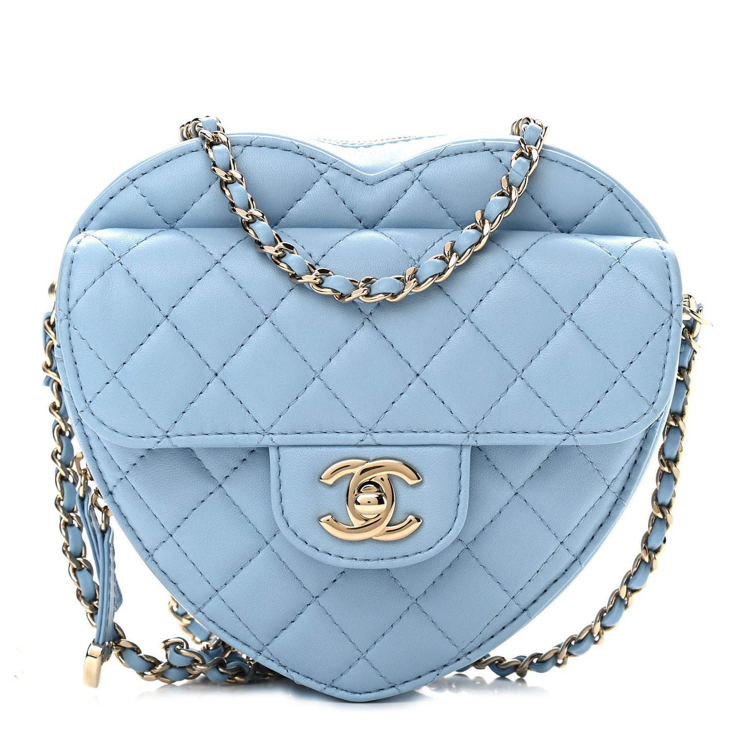 Lambskin Quilted CC In Love Heart Bag Light Blue