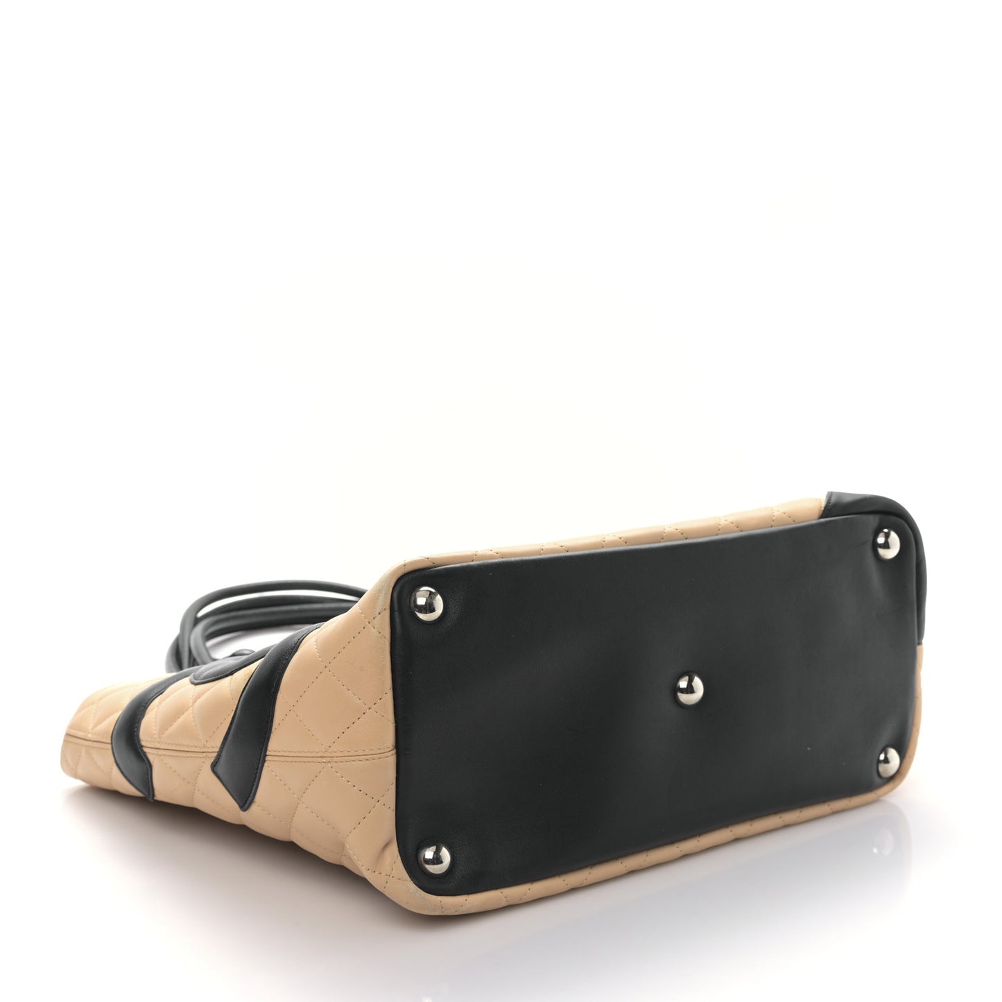 Calfskin Quilted Large Cambon Tote Beige Black
