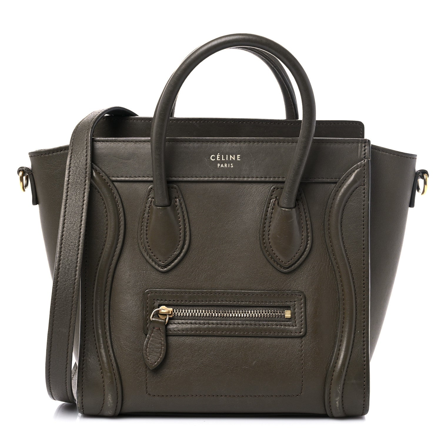 Celine Smooth Calfskin Nano Luggage Khaki 1 of 22