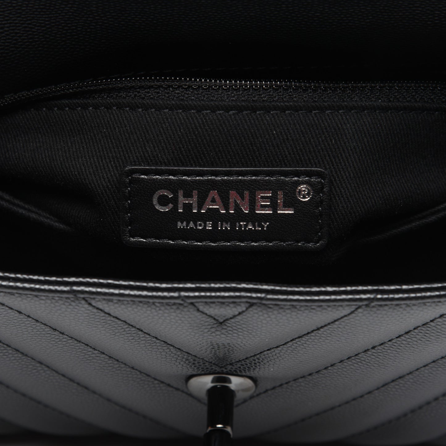 Caviar Chevron Quilted Mini Coco Handle Flap So Black