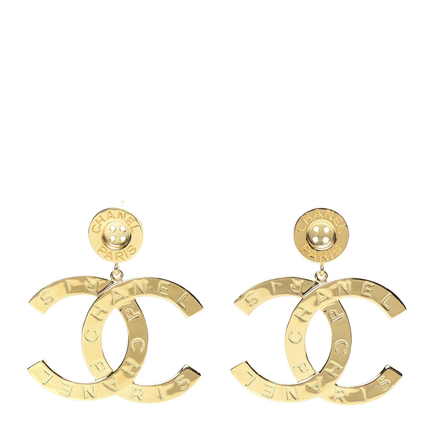 Metal Large Paris Button Earrings Gold