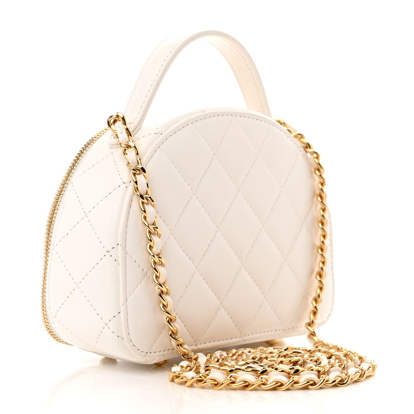 Lambskin Quilted Small Chic Riviera Top Handle Vanity Case White