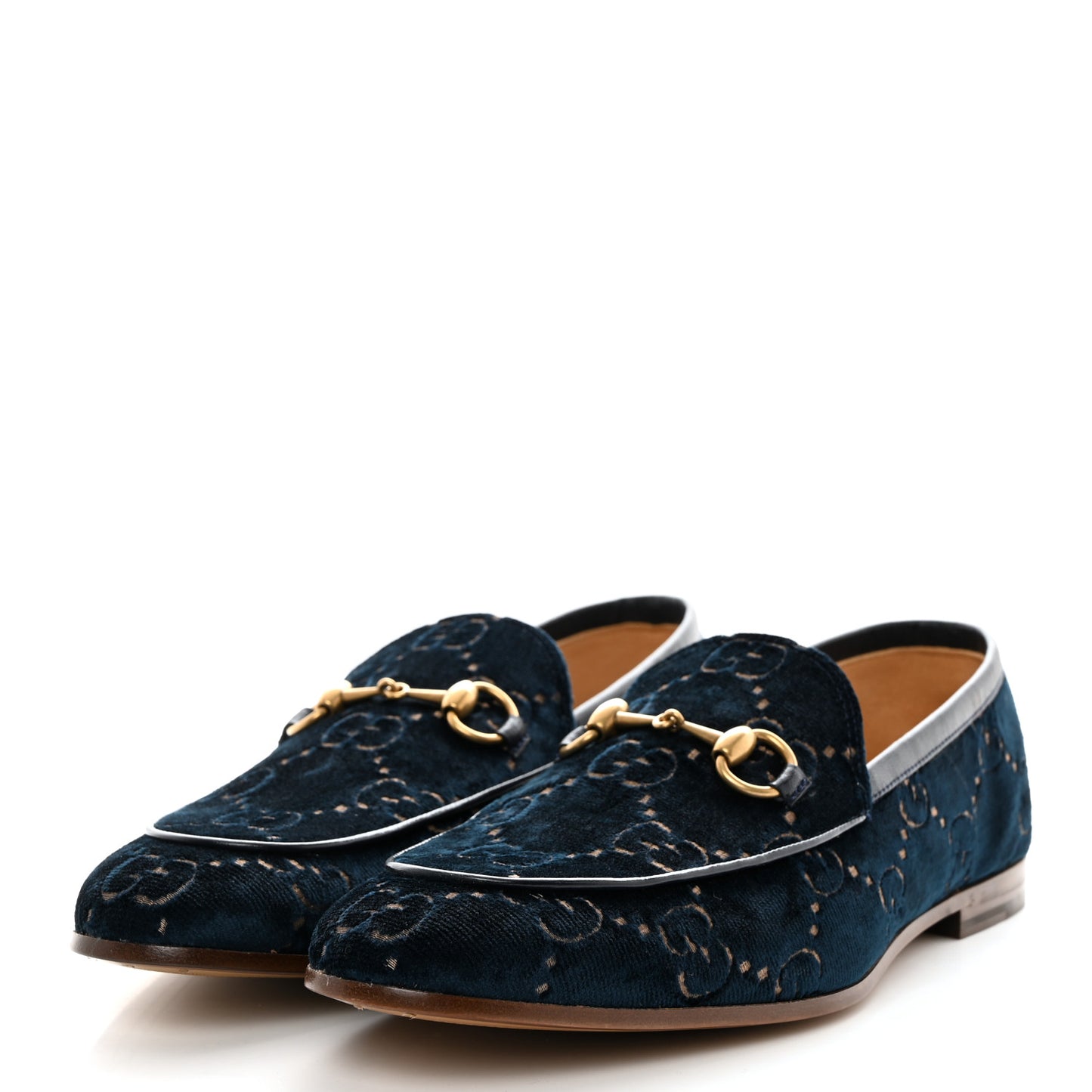 Velvet GG Monogram Horsebit Mens Jordaan Loafers 9.5 Blue Beige