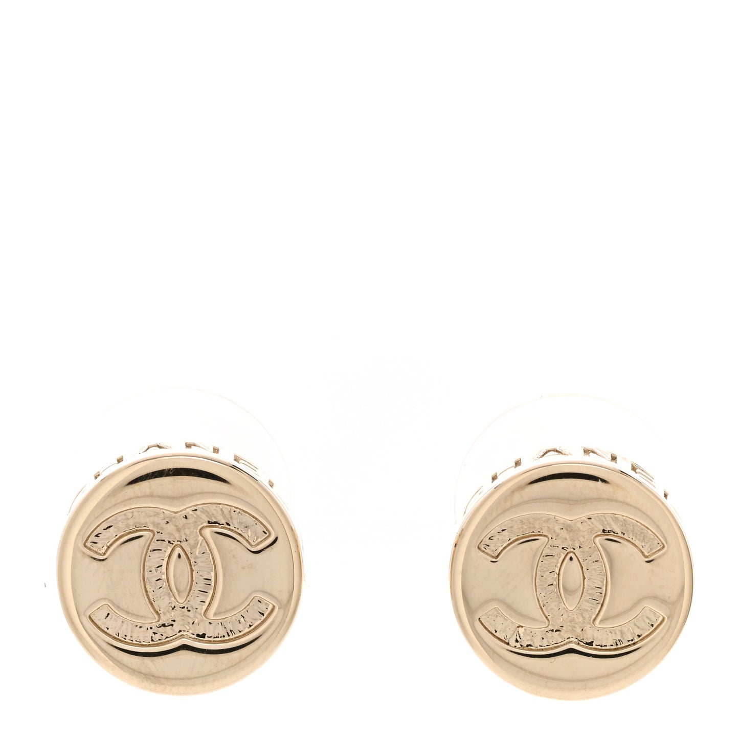 Metal Round CC Earrings Gold