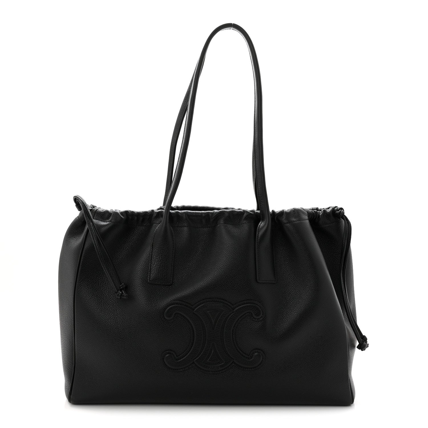 Celine Calfskin Cuir Triomphe Cabas Drawstring Black 1830764